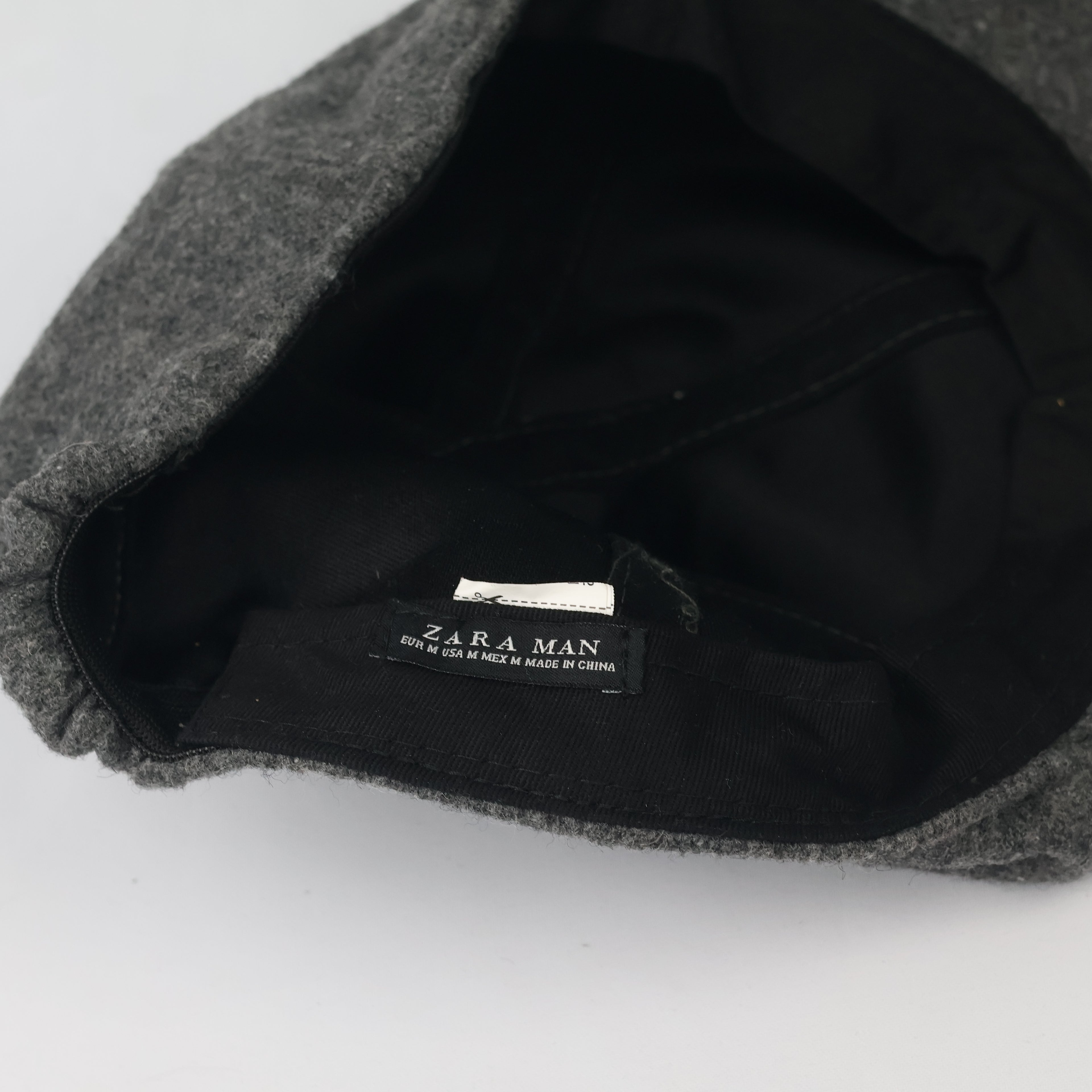 Zara Man Charcoal Grey Wool Blend Flat Thrifted Cap- Woolen