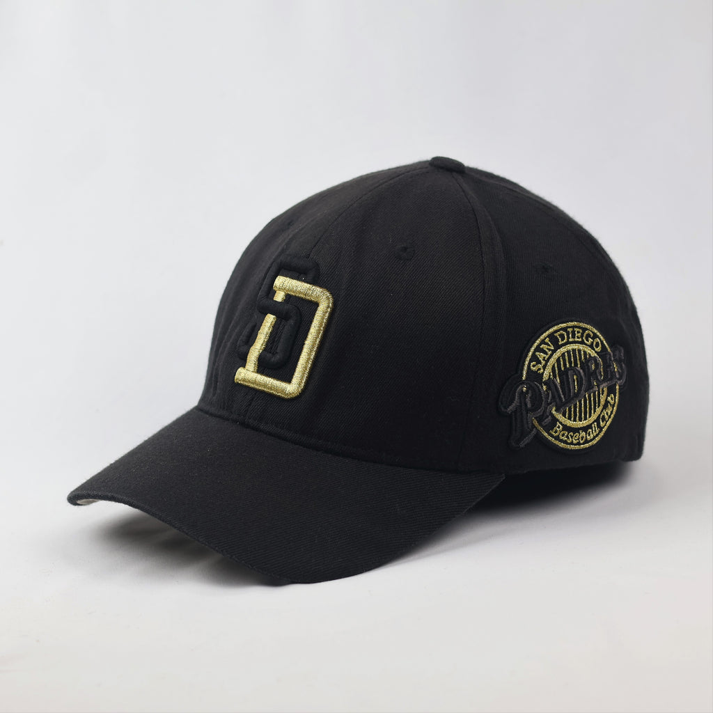 San Diego Padres Black & Gold Flexfit Thrifted Cap - SD Logo with Side Patch L-XXL