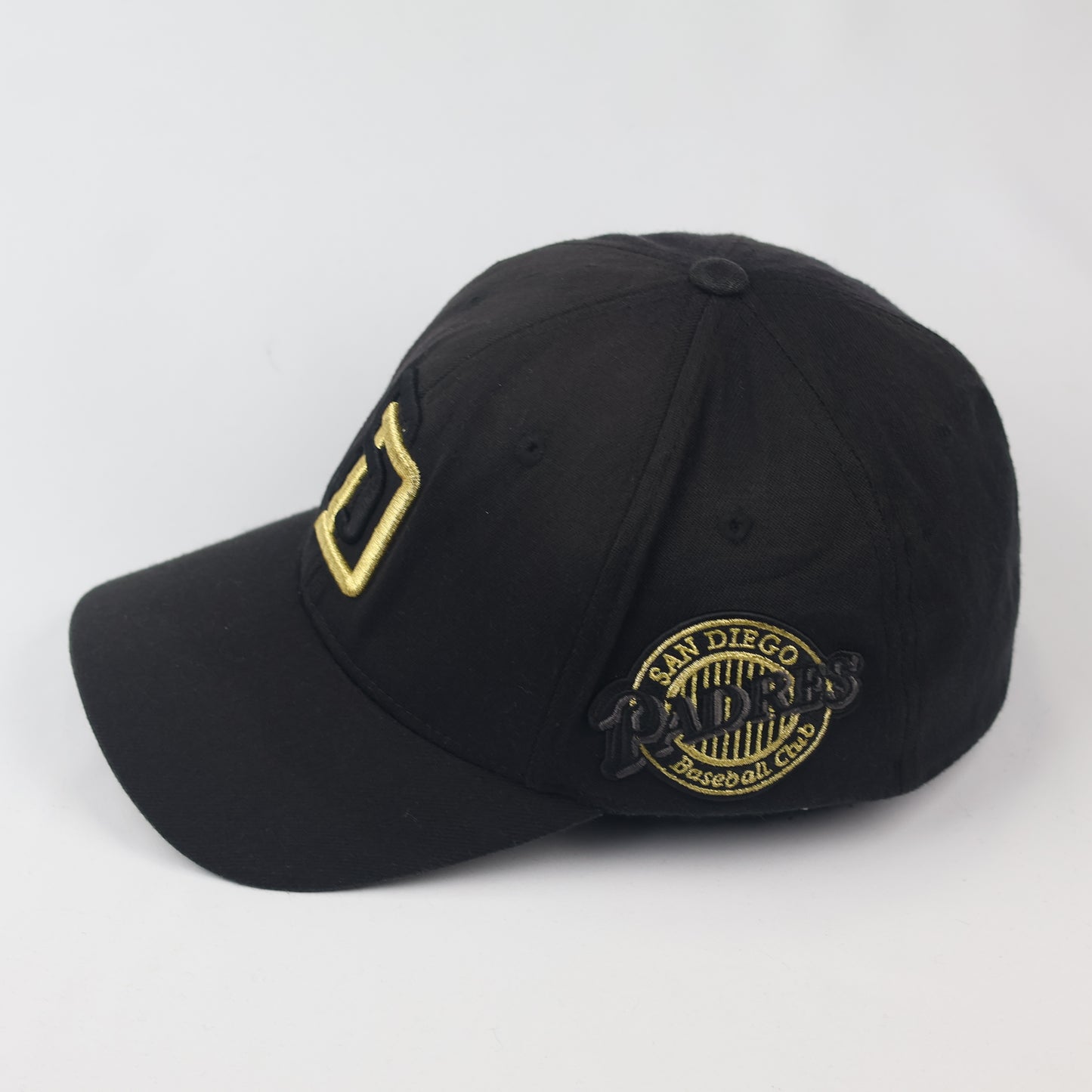 San Diego Padres Black & Gold Flexfit Thrifted Cap - SD Logo with Side Patch L-XXL