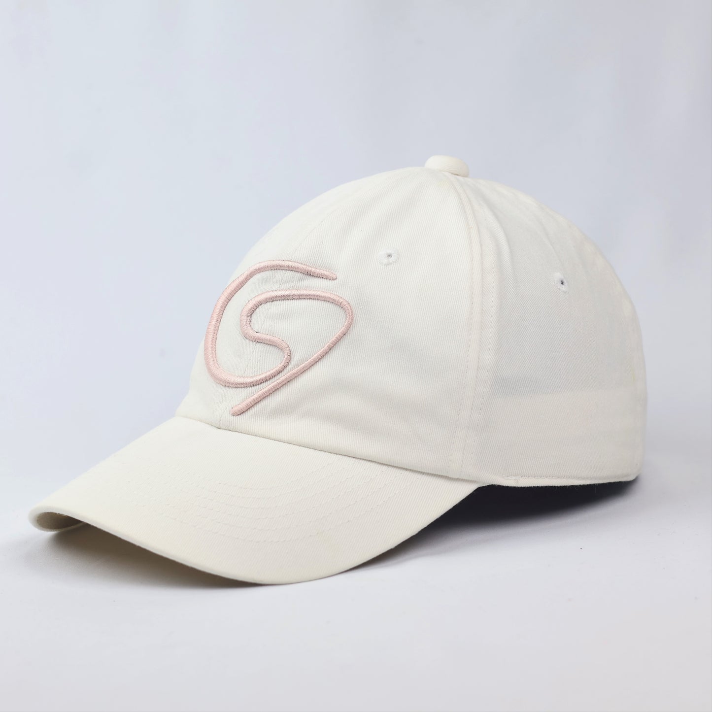 Finist White Cotton Baseball Thrifted Cap - Pink Swirl Logo Embroidered Hat
