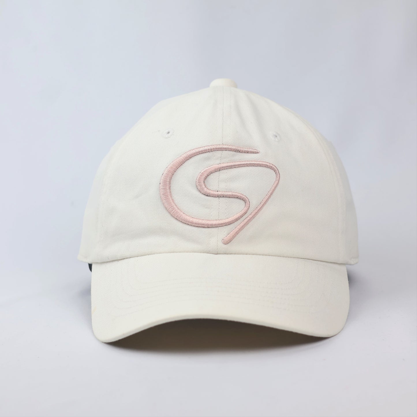 Finist White Cotton Baseball Thrifted Cap - Pink Swirl Logo Embroidered Hat