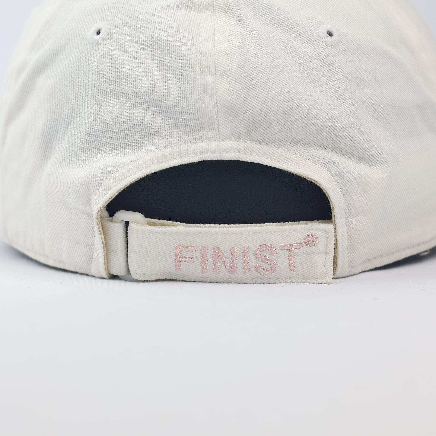 Finist White Cotton Baseball Thrifted Cap - Pink Swirl Logo Embroidered Hat