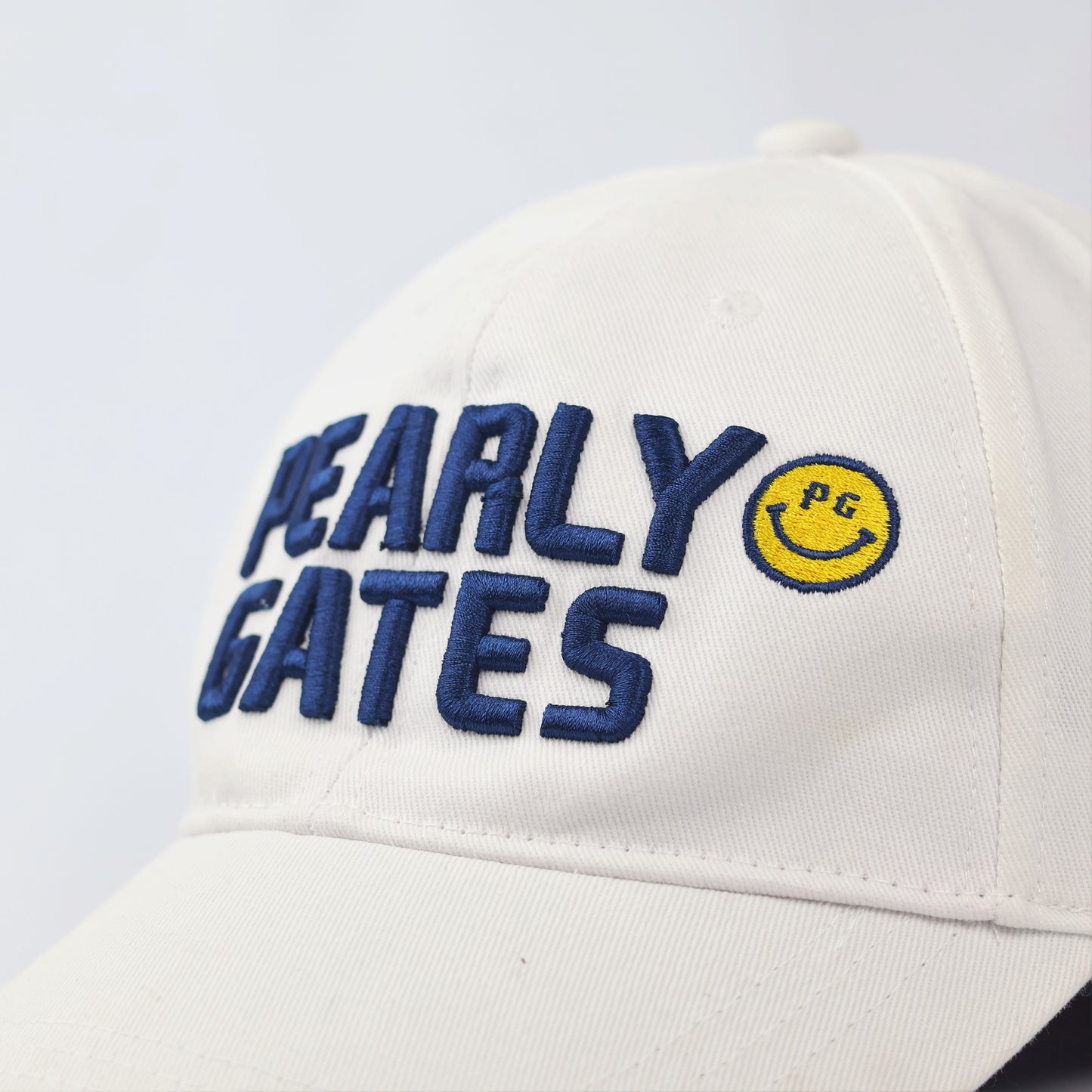 Pearly Gates White Cotton Golf Thrifted Cap - Navy Blue Embroidered Logo