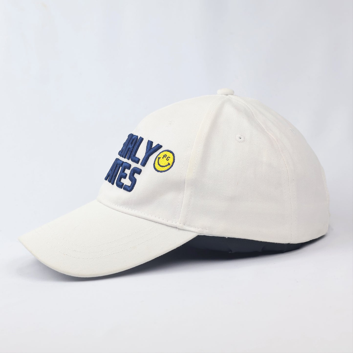 Pearly Gates White Cotton Golf Thrifted Cap - Navy Blue Embroidered Logo