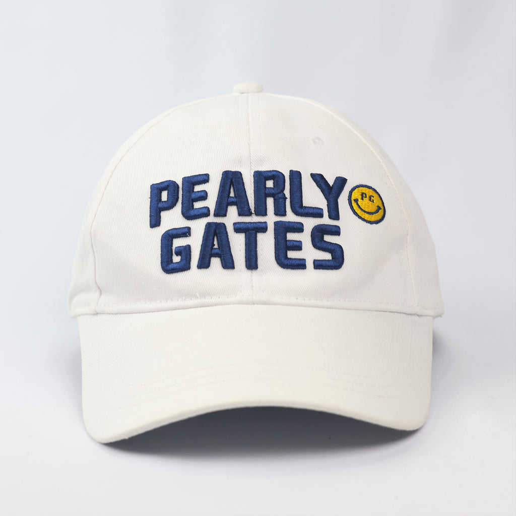 Pearly Gates White Cotton Golf Thrifted Cap - Navy Blue Embroidered Logo