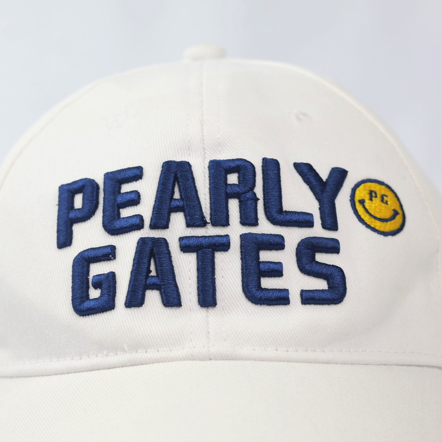 Pearly Gates White Cotton Golf Thrifted Cap - Navy Blue Embroidered Logo