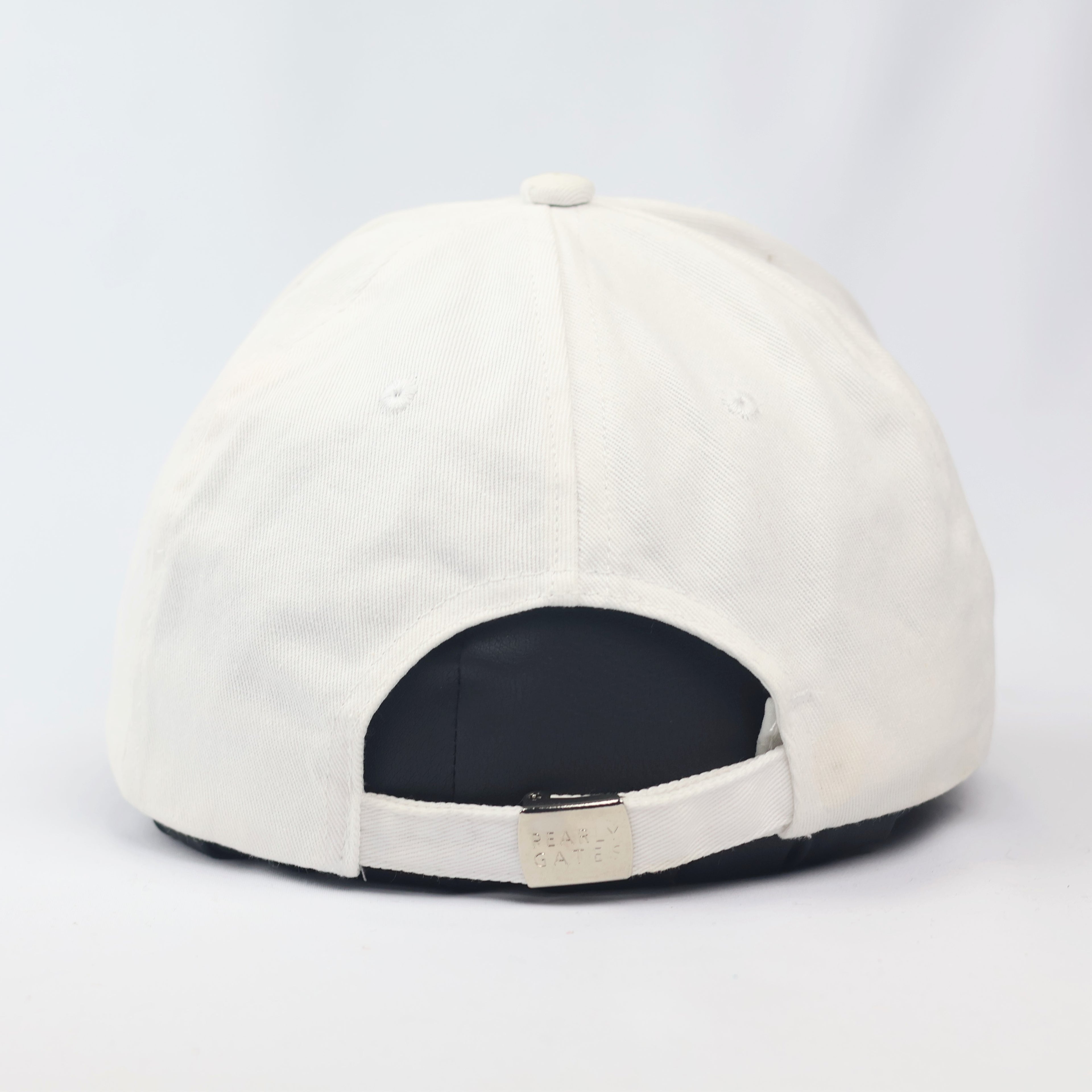 Pearly Gates White Cotton Golf Thrifted Cap - Navy Blue Embroidered Logo