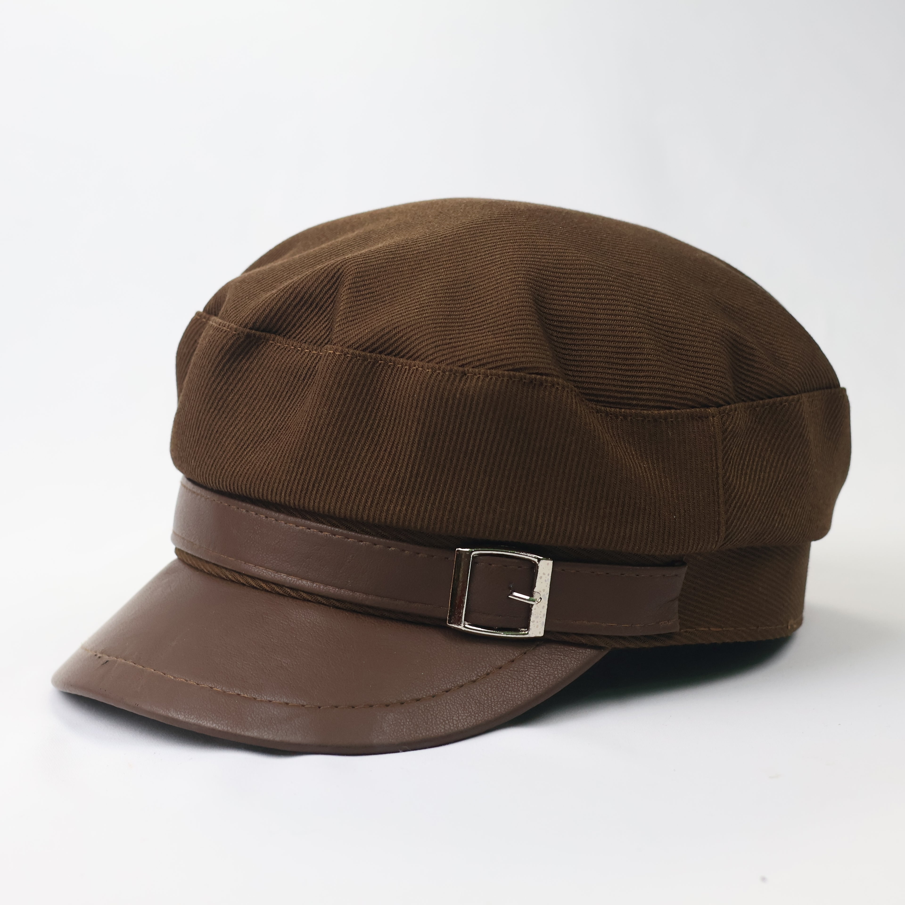 Vintage Brown Newsboy Fiddler Thrifted Cap - Corduroy & Leather Aesthetic