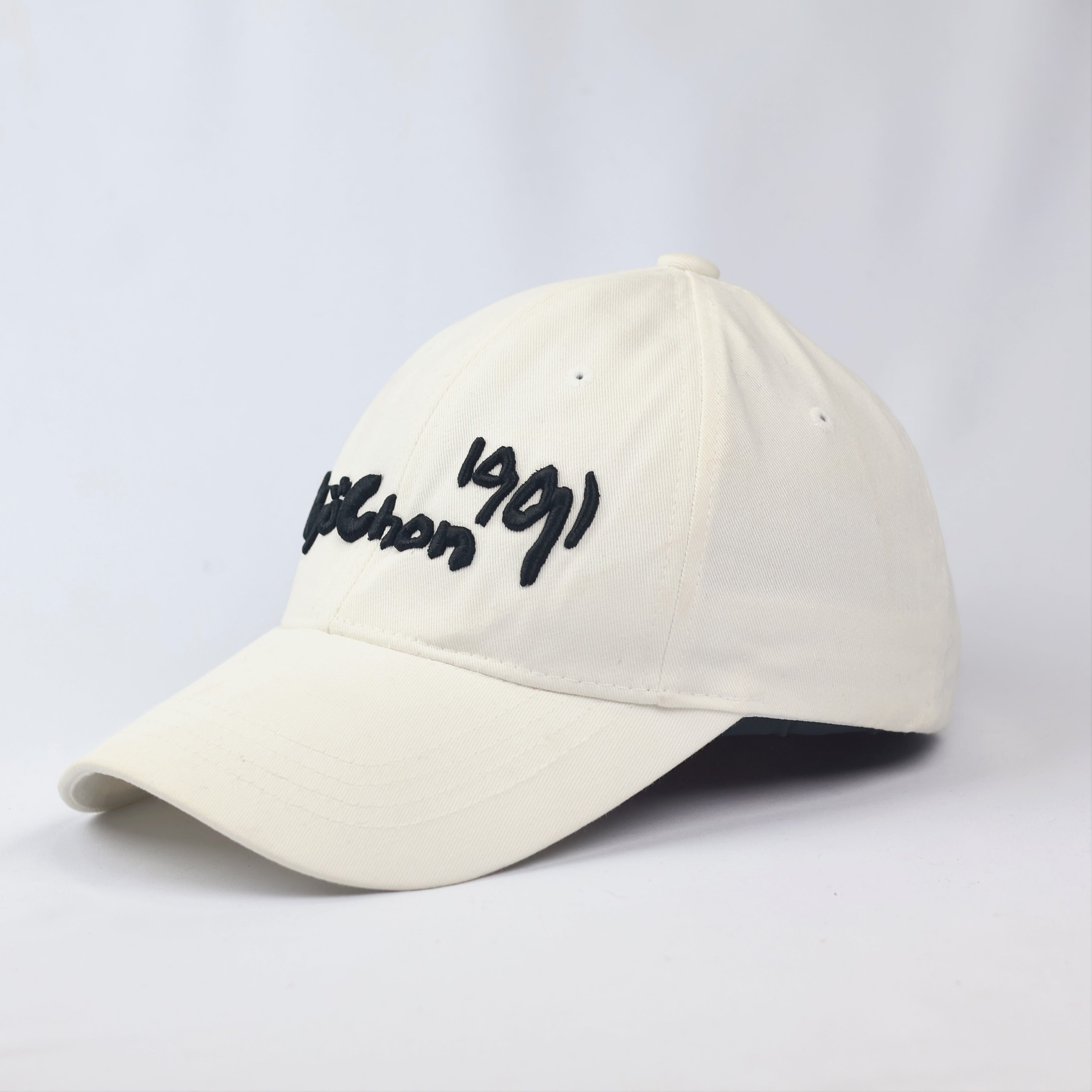 Kyochon 1991 Embroidered Cream Baseball Thrifted Cap - Adjustable White Hat