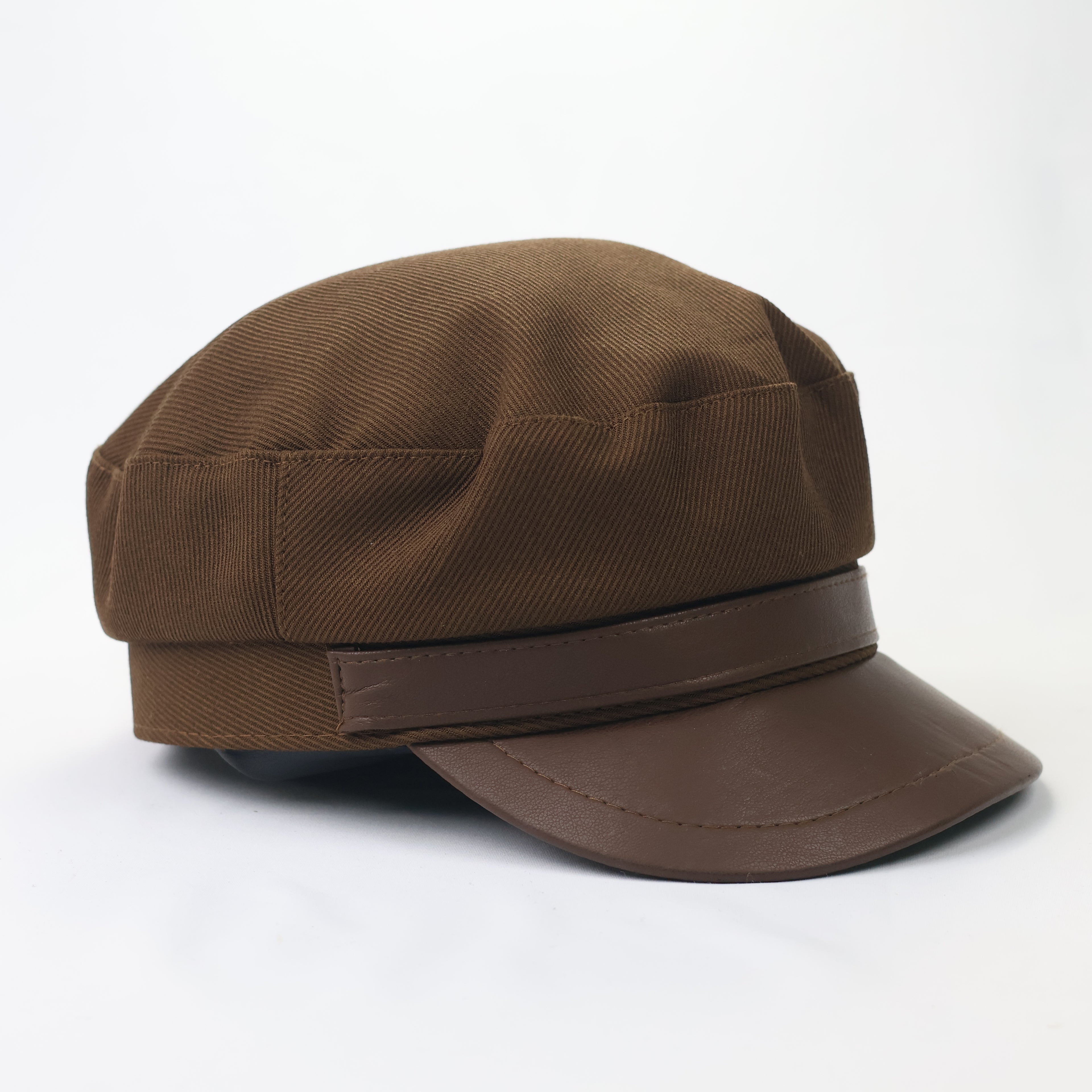 Vintage Brown Newsboy Fiddler Thrifted Cap - Corduroy & Leather Aesthetic