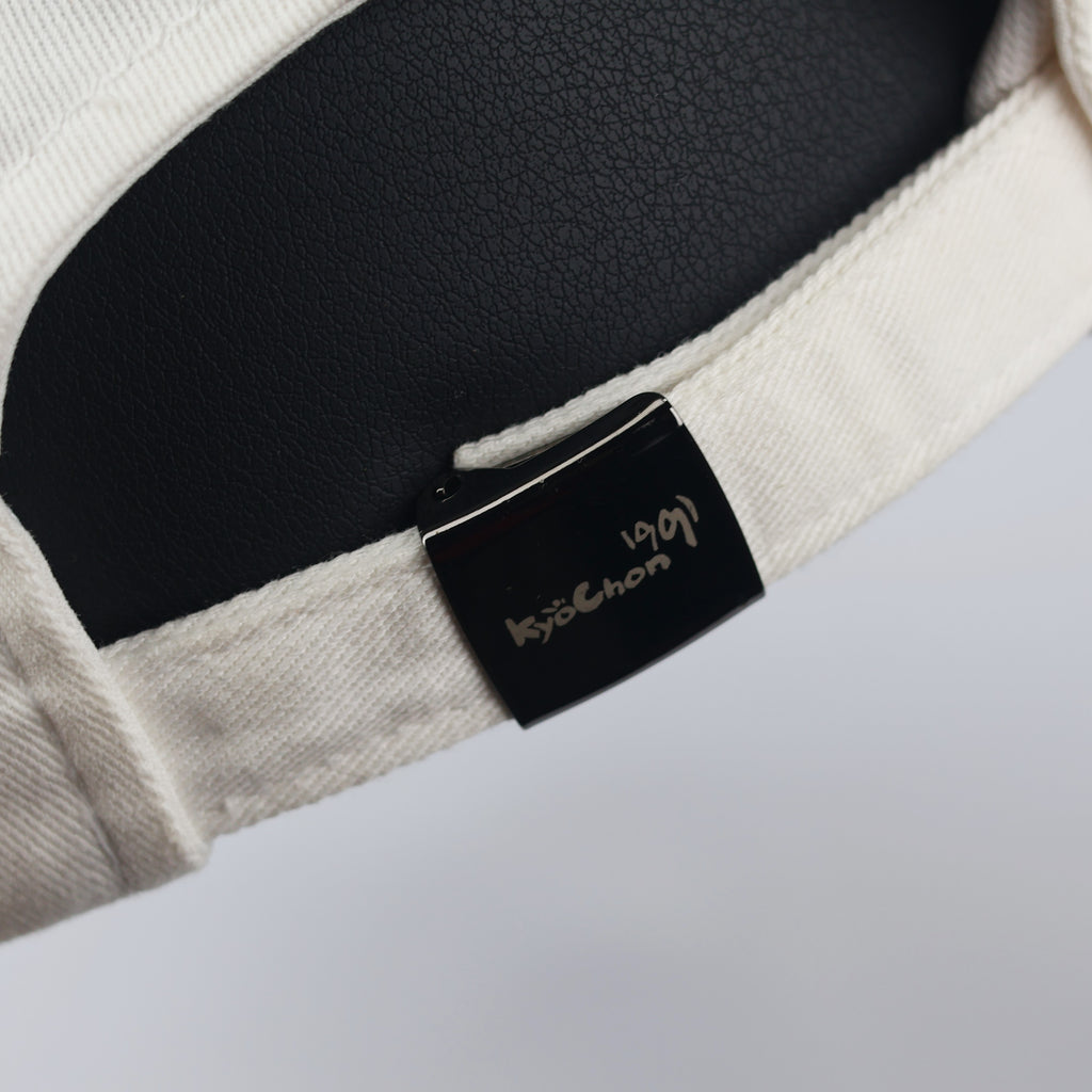 Kyochon 1991 Embroidered Cream Baseball Thrifted Cap - Adjustable White Hat