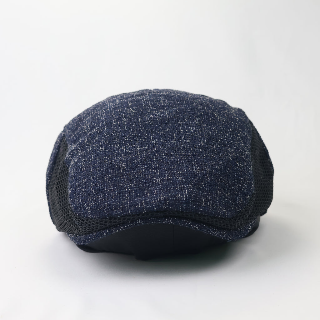 Vintage Speckled Navy Flat Cap - Breathable Mesh Side Panels