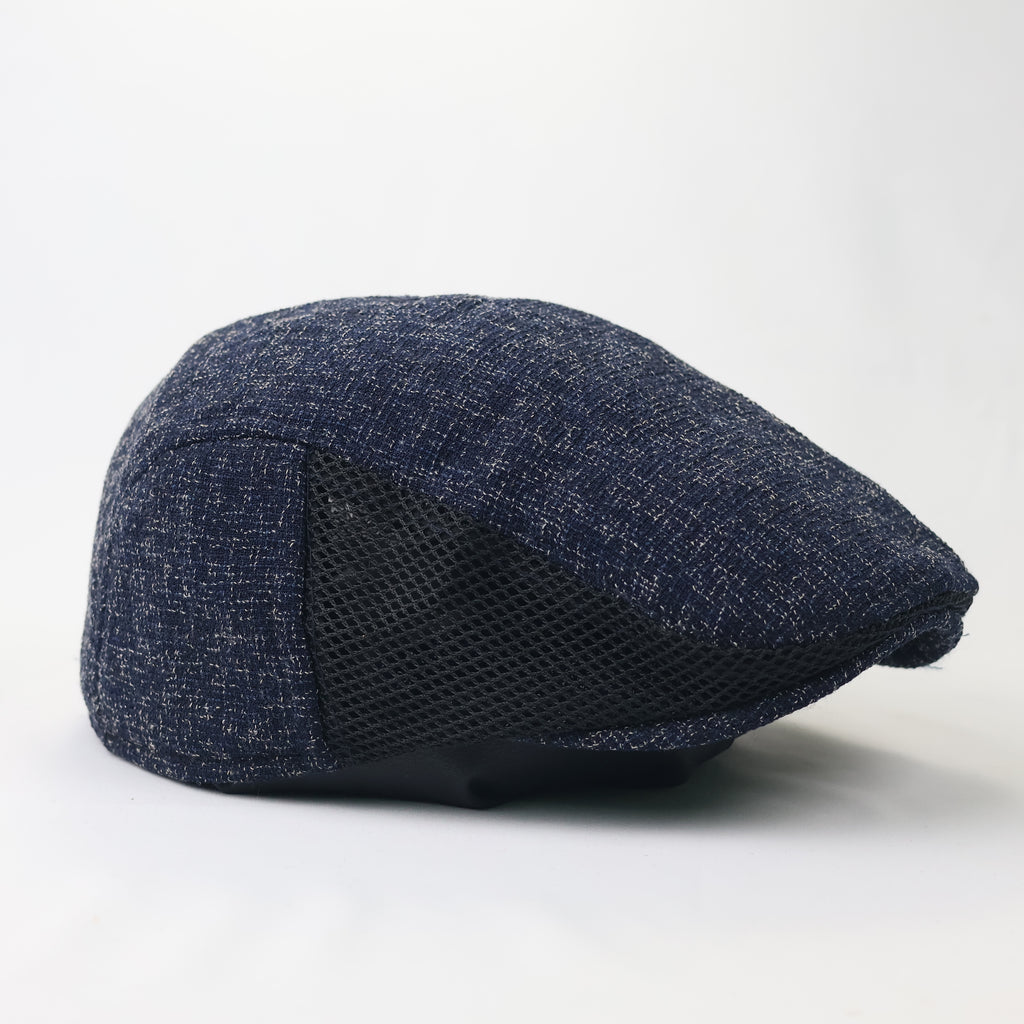 Vintage Speckled Navy Flat Cap - Breathable Mesh Side Panels