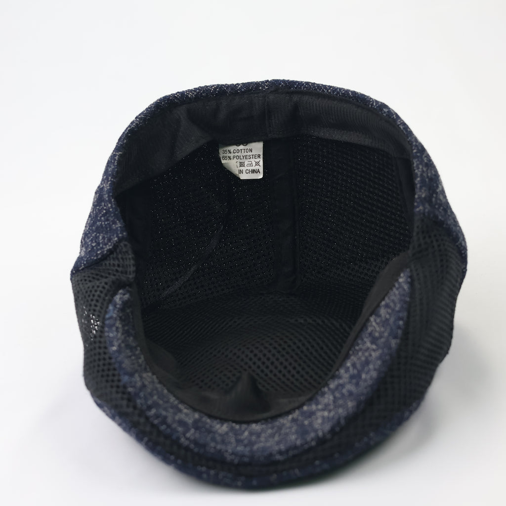 Vintage Speckled Navy Flat Cap - Breathable Mesh Side Panels