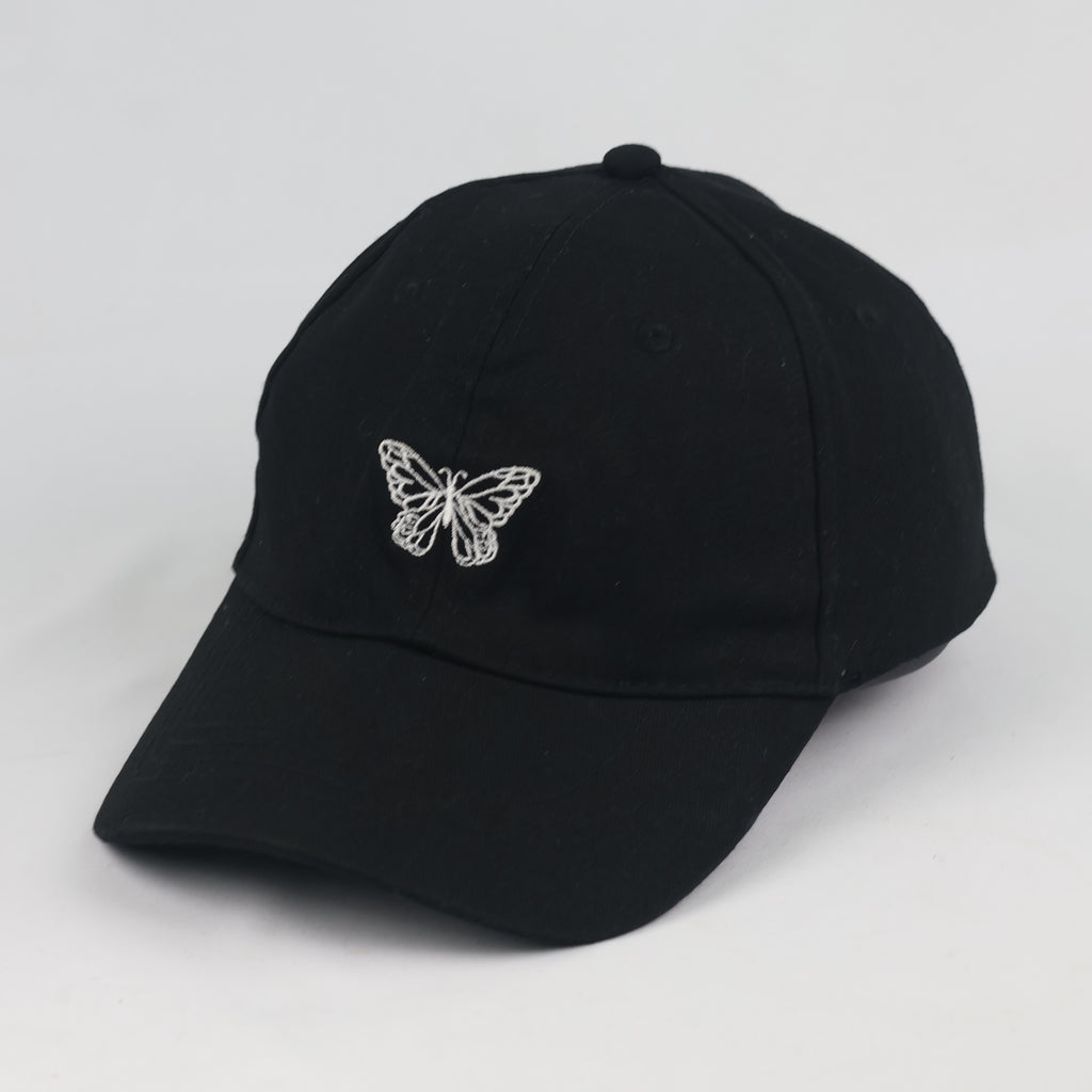 Thrifted Sinsay White Butterfly Outline Black Strapback Cap - Size 56-58cm