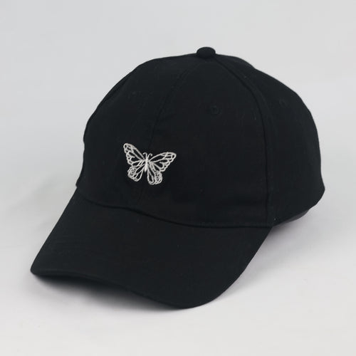 Thrifted Sinsay White Butterfly Outline Black Strapback Cap - Size 56-58cm