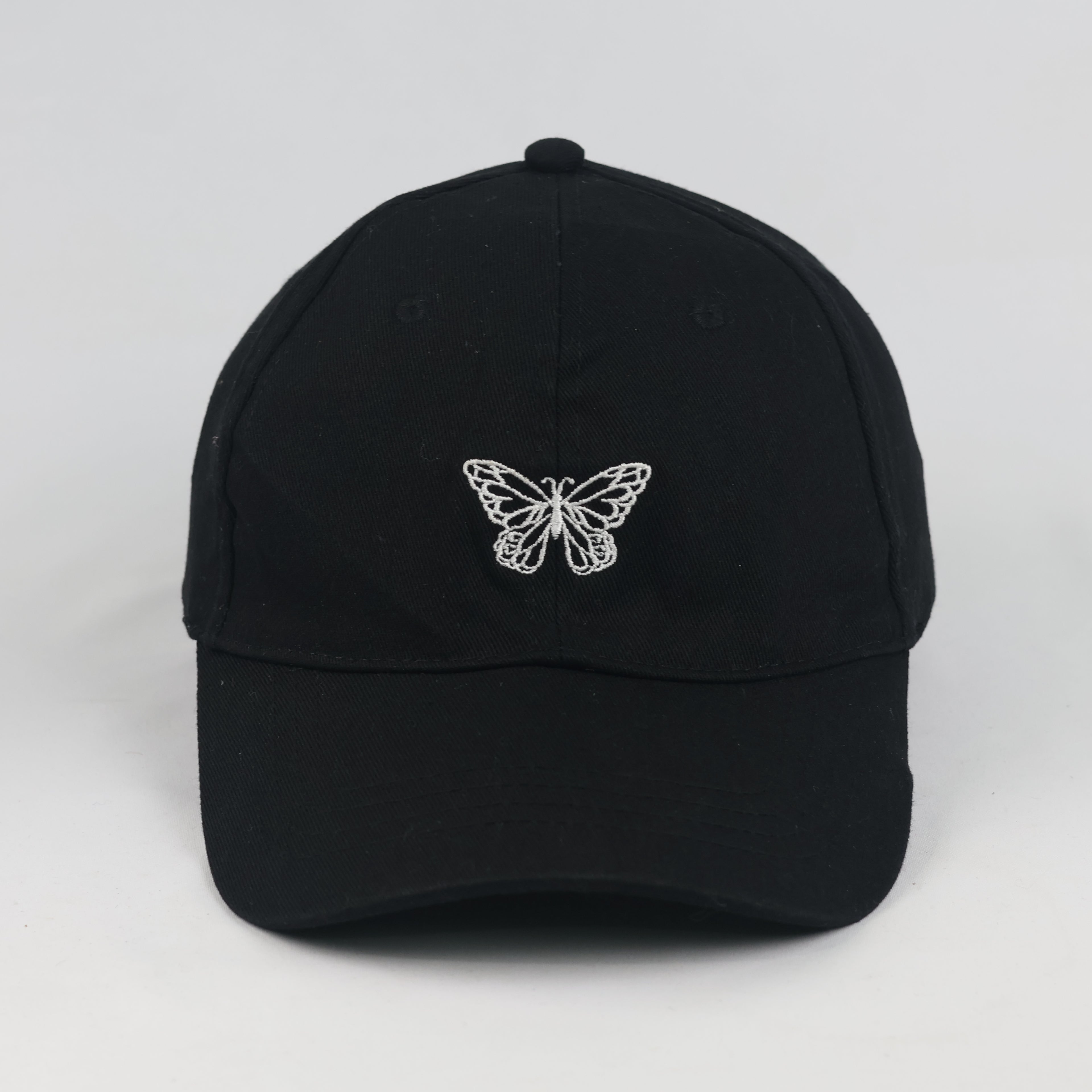 Thrifted Sinsay White Butterfly Outline Black Strapback Cap - Size 56-58cm