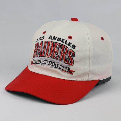 Thrifted Vintage LA Raiders White & Red Snapback Cap - Green Underbrim