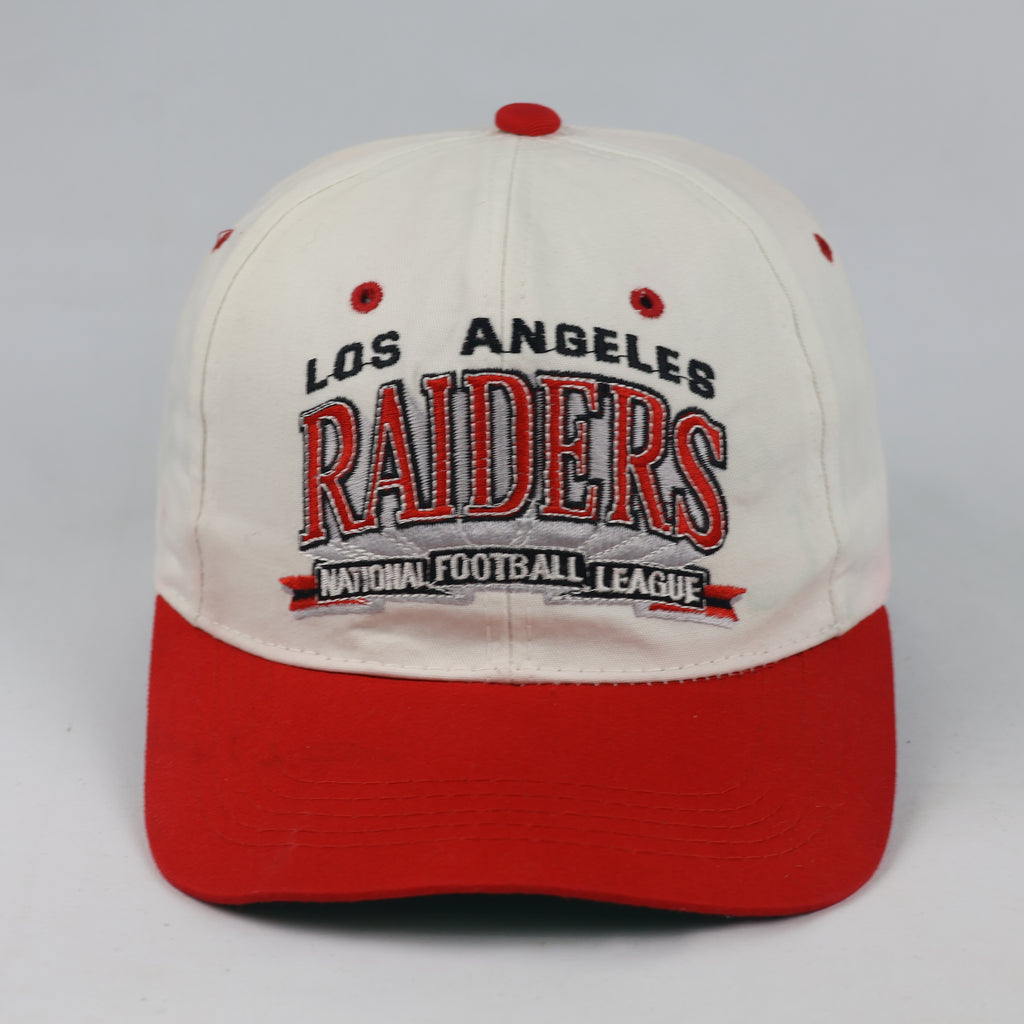 Thrifted Vintage LA Raiders White & Red Snapback Cap - Green Underbrim