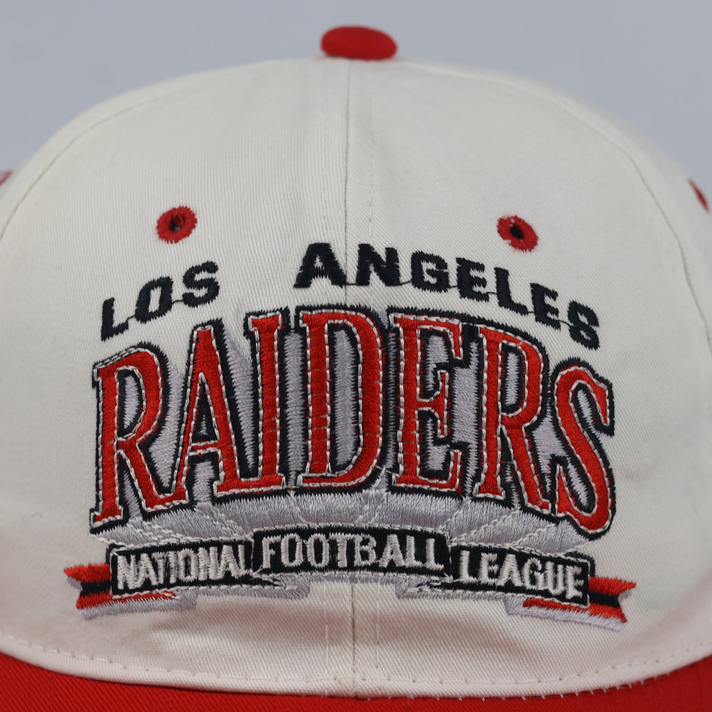 Thrifted Vintage LA Raiders White & Red Snapback Cap - Green Underbrim
