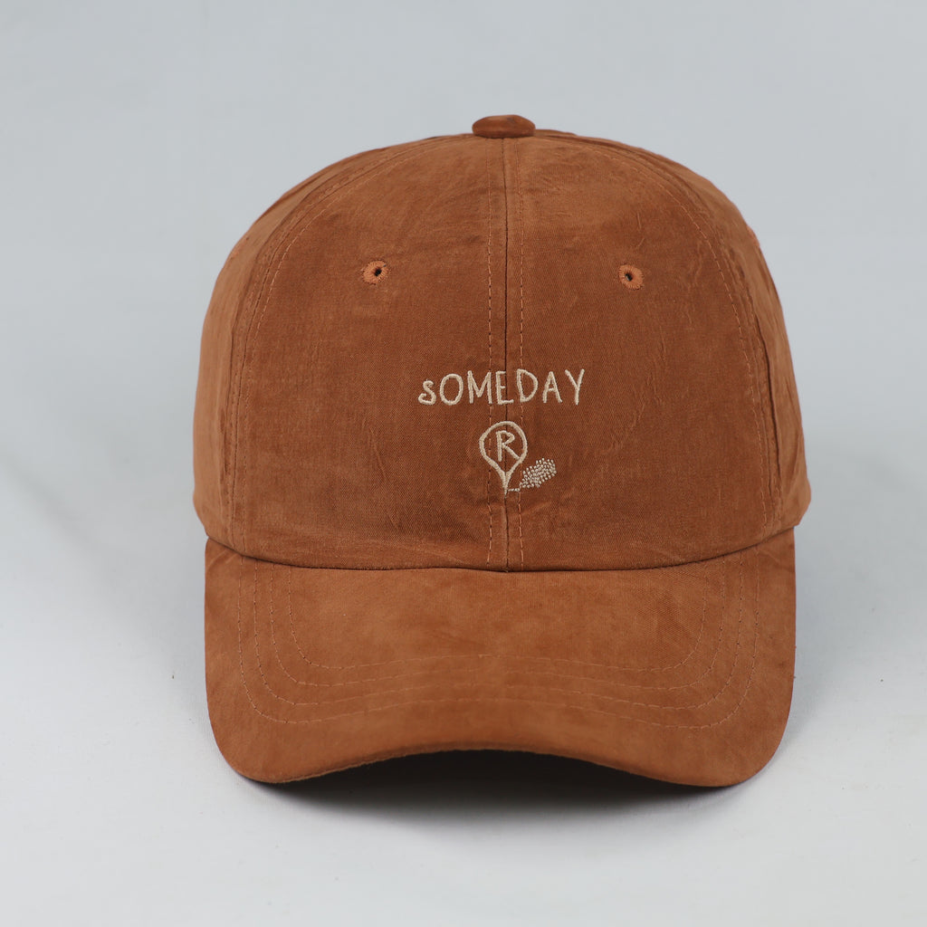 Thrifted Rust Brown Cotton Suede-Finish Baseball Cap - Size 56-58cm