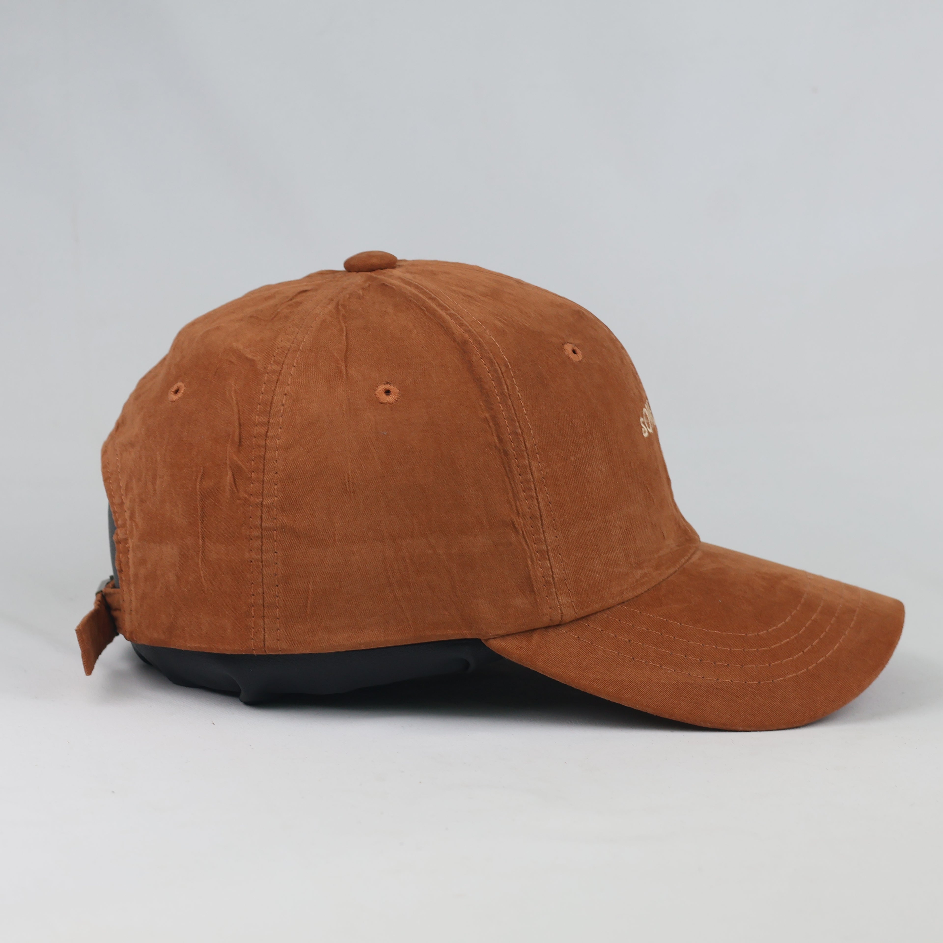 Thrifted Rust Brown Cotton Suede-Finish Baseball Cap - Size 56-58cm