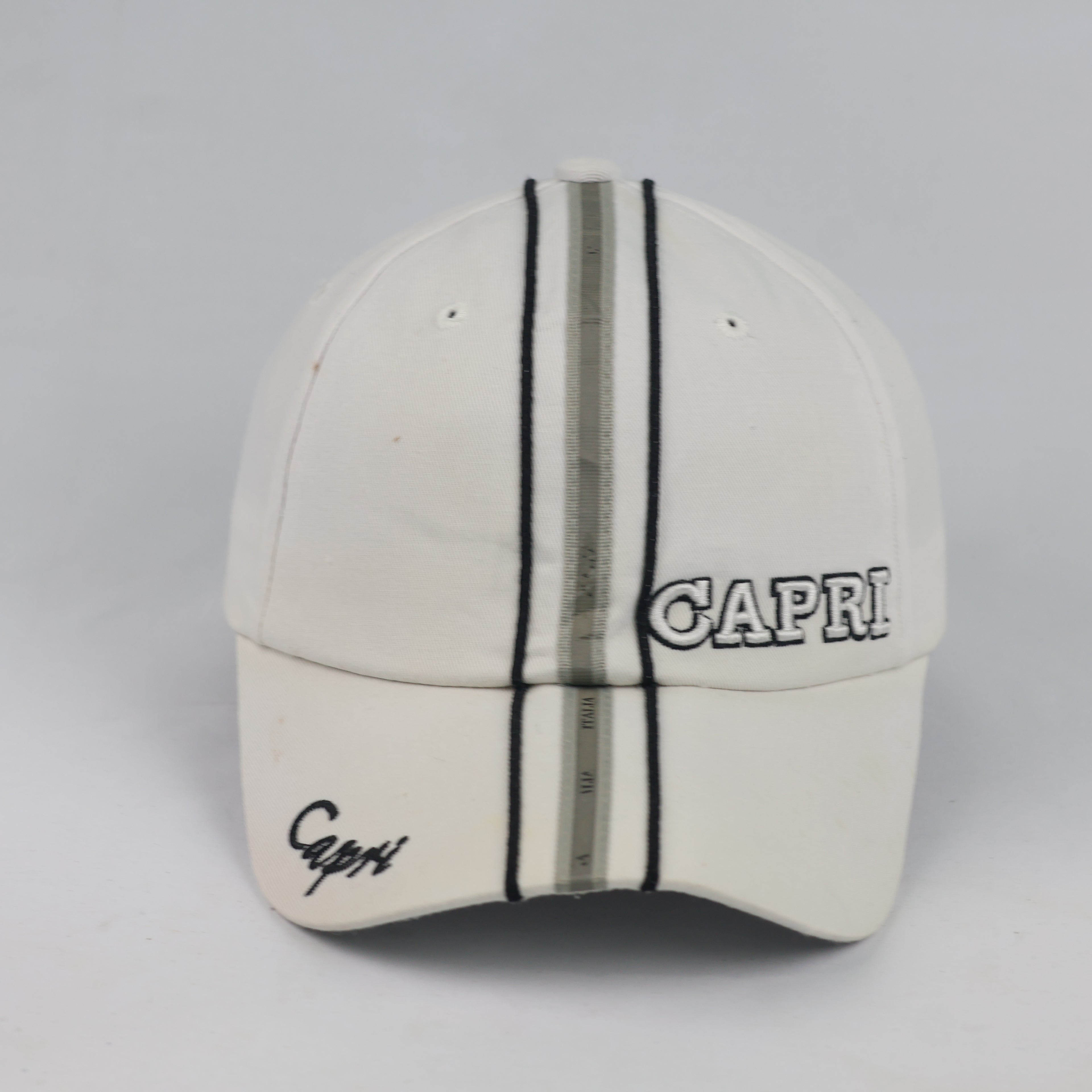 Thrifted Emanue Line Capri Embroidered White Strapback Hat - Size 56-58cm