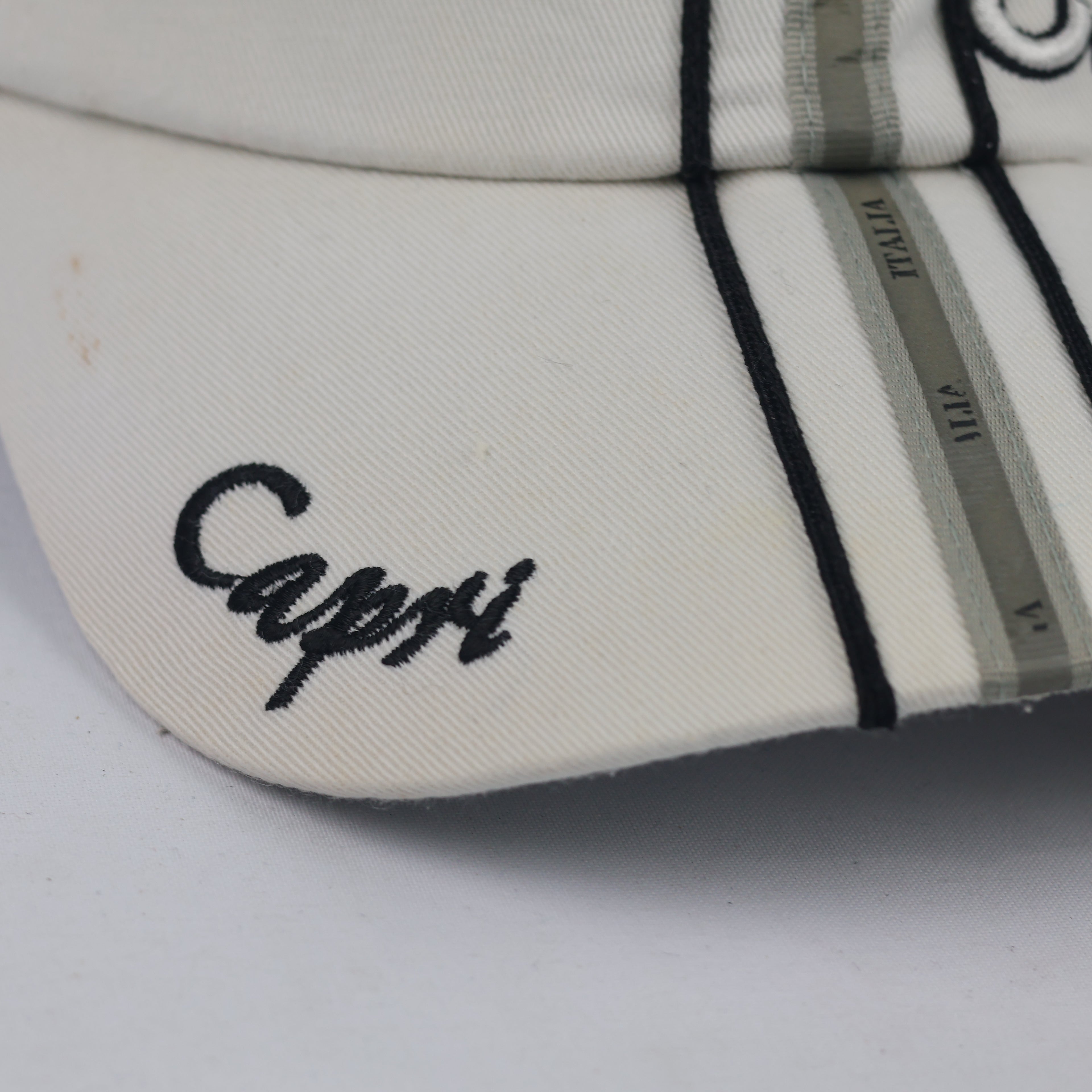 Thrifted Emanue Line Capri Embroidered White Strapback Hat - Size 56-58cm