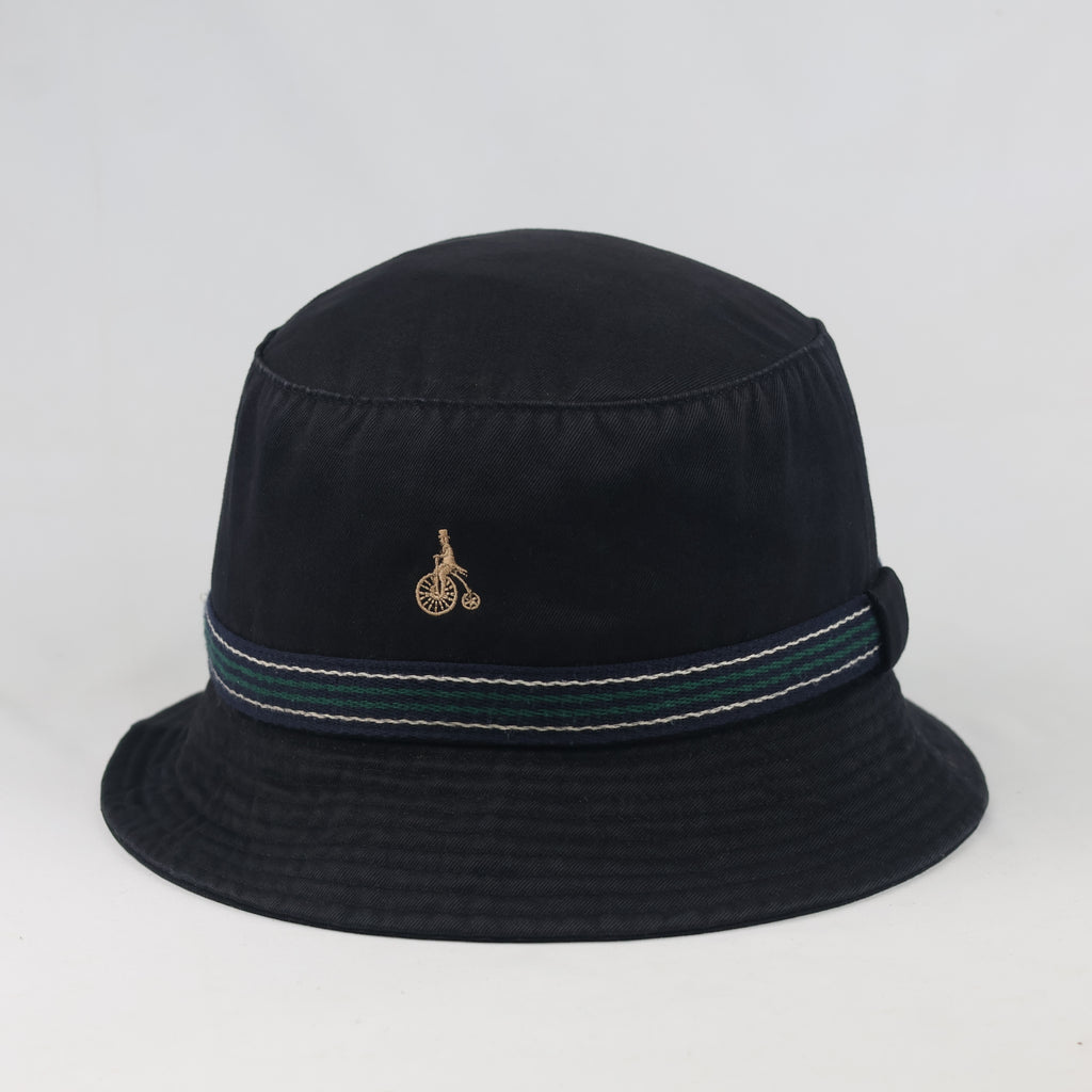 Thrifted Bean Pole Navy Blue Striped Ribbon Bucket Hat - Size 57cm