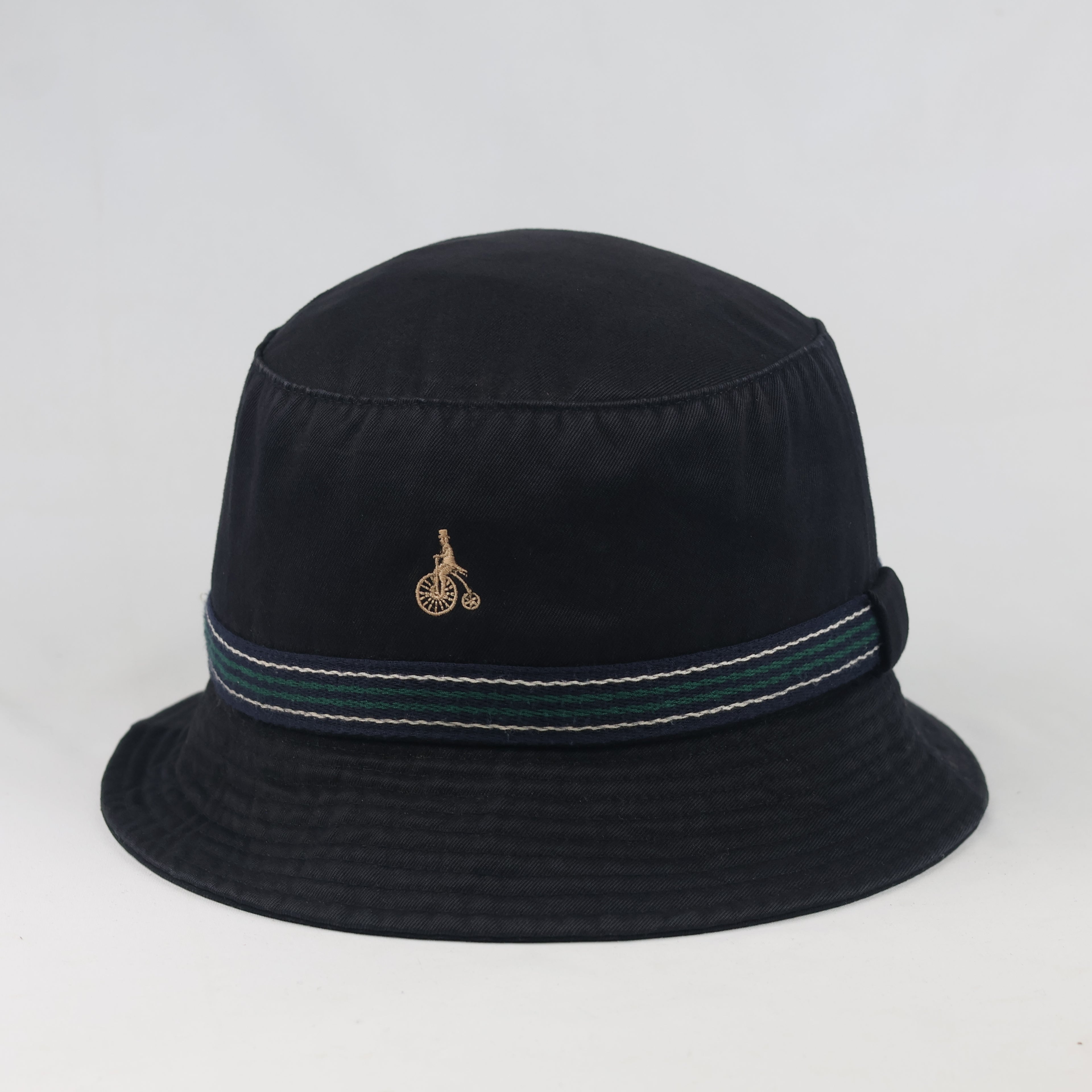 Thrifted Bean Pole Navy Blue Striped Ribbon Bucket Hat - Size 57cm