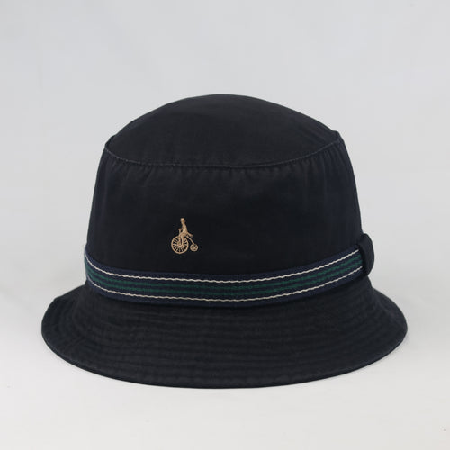 Thrifted Bean Pole Navy Blue Striped Ribbon Bucket Hat - Size 57cm