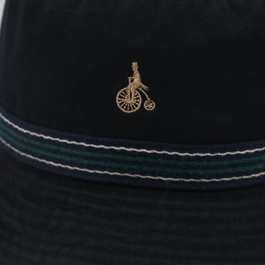 Thrifted Bean Pole Navy Blue Striped Ribbon Bucket Hat - Size 57cm