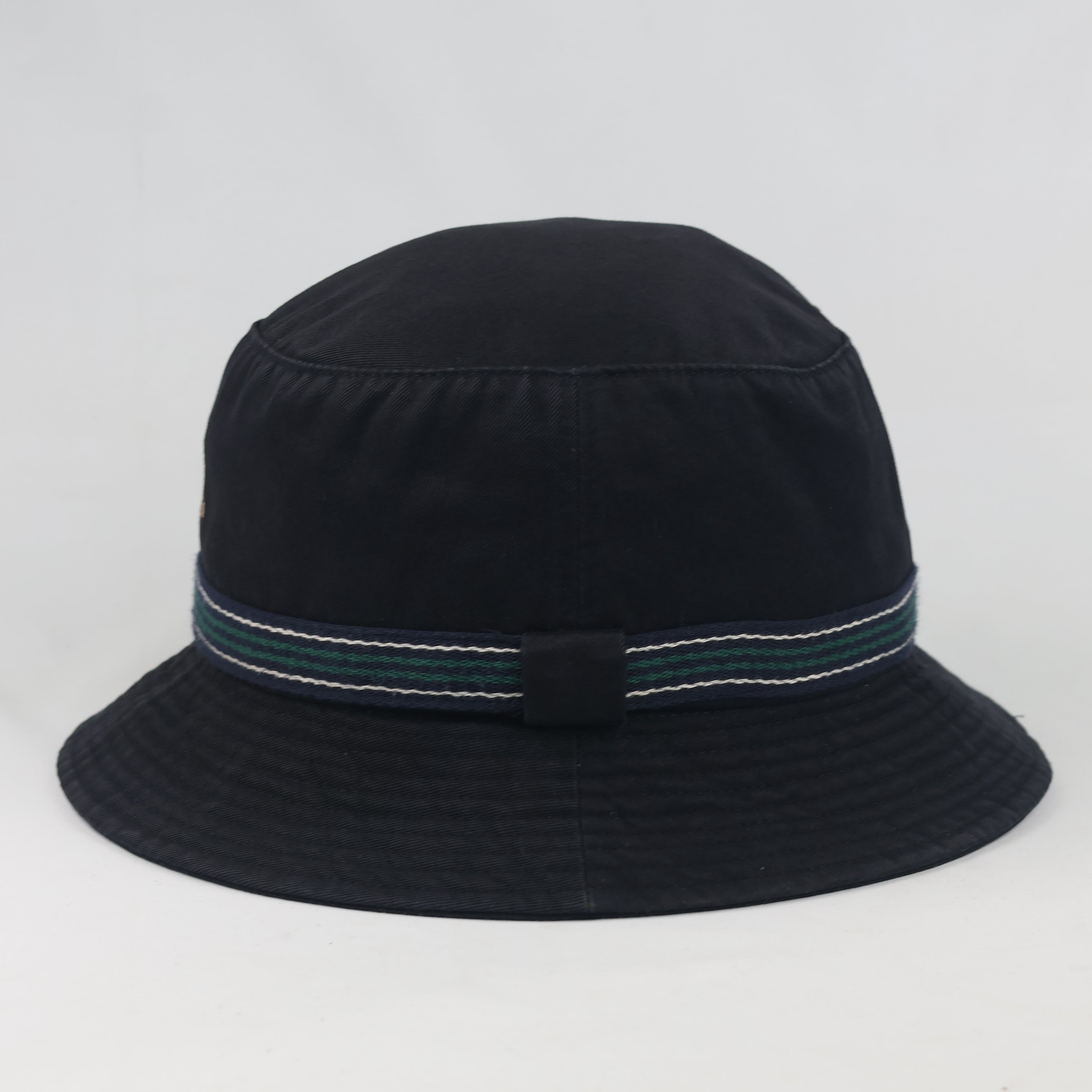 Thrifted Bean Pole Navy Blue Striped Ribbon Bucket Hat - Size 57cm