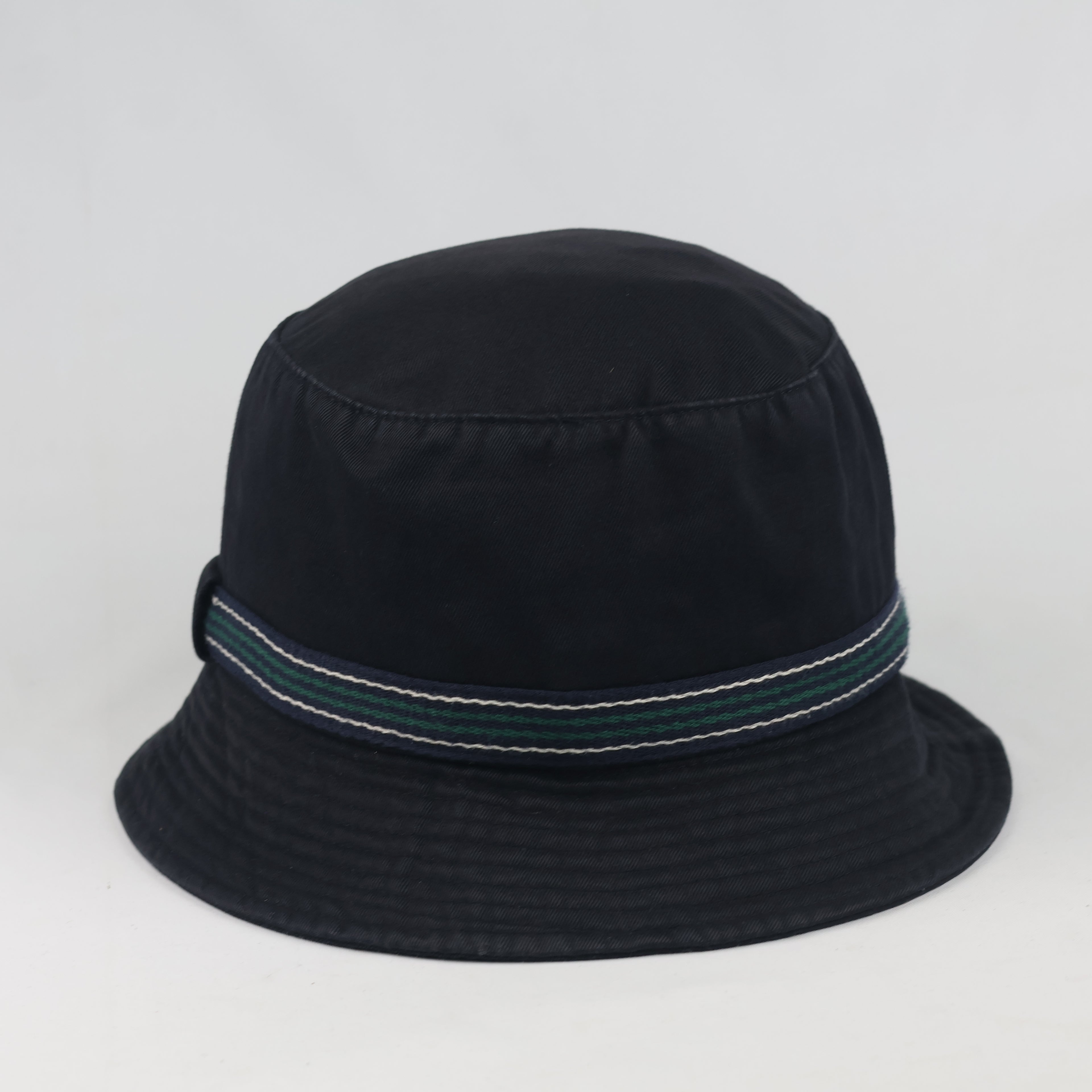 Thrifted Bean Pole Navy Blue Striped Ribbon Bucket Hat - Size 57cm