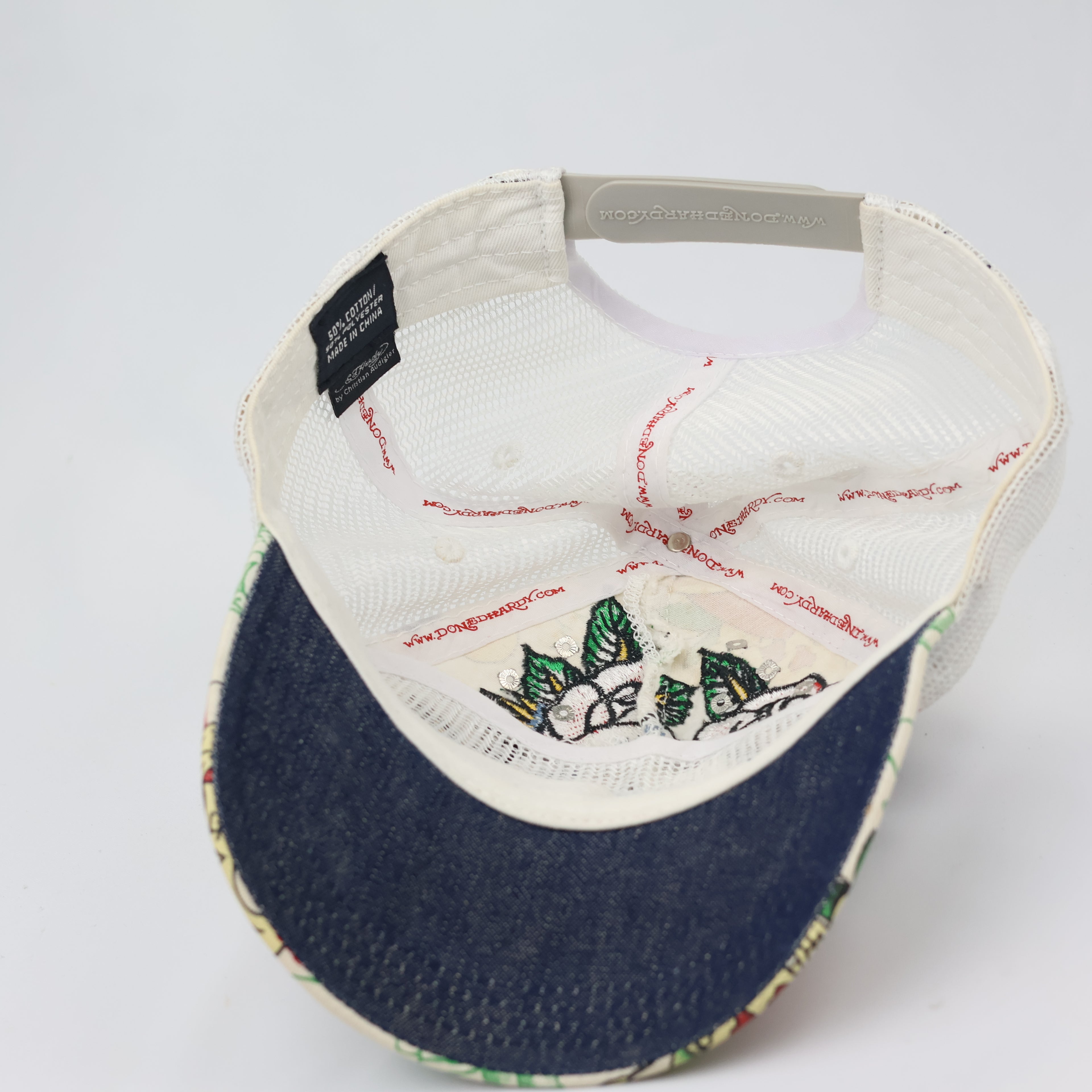 Vintage Ed Hardy Rhinestone Skull Trucker Hat - Cream/White