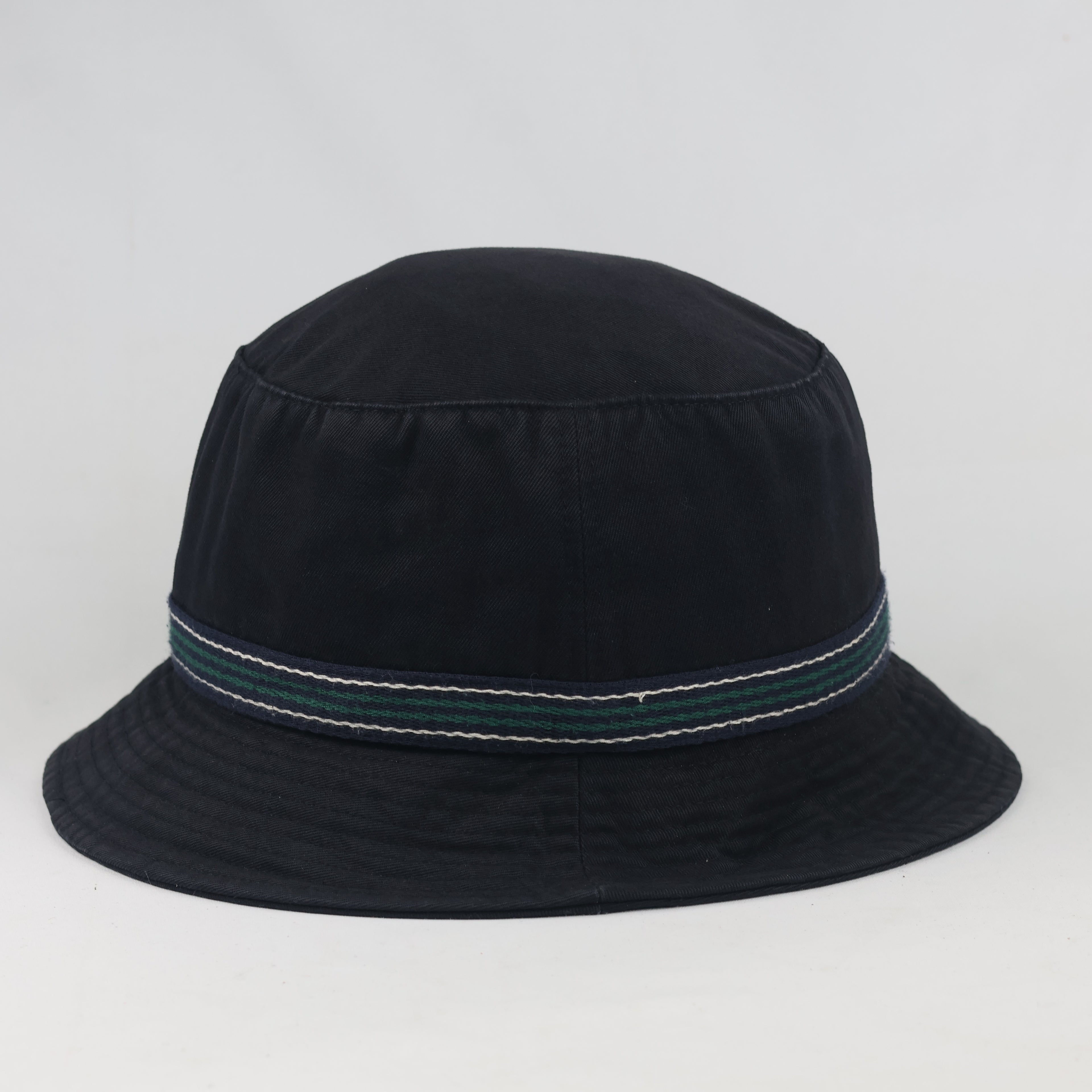 Thrifted Bean Pole Navy Blue Striped Ribbon Bucket Hat - Size 57cm