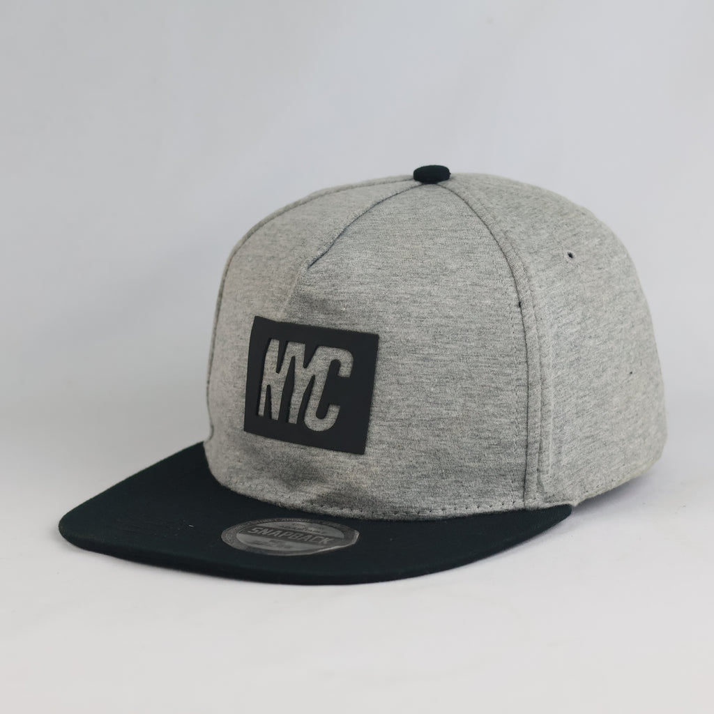 Thrifted NYC Rubber Patch Grey Cotton Jersey Snapback Cap (Size 56–58 cm) | 10873