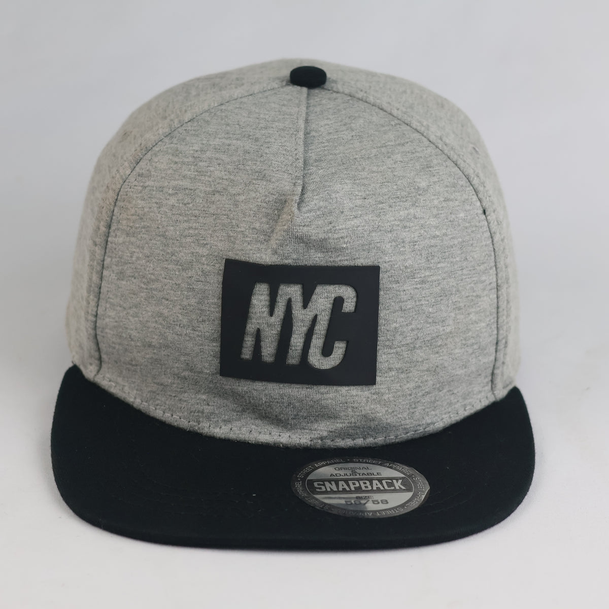 Thrifted NYC Rubber Patch Grey Cotton Jersey Snapback Cap (Size 56–58 cm) | 10873