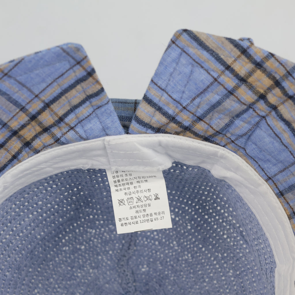 Vintage Light Blue Breathable Straw Sun Hat with Plaid Bow Tie - Size 56-57cm