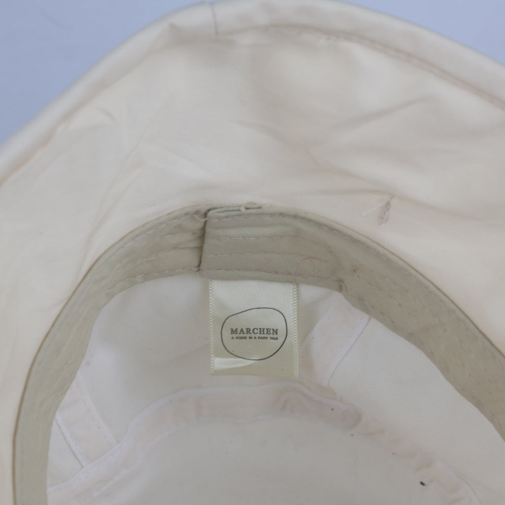 Thrifted Marchen Cream Solid Twill Sun Bucket Hat - Size 58cm