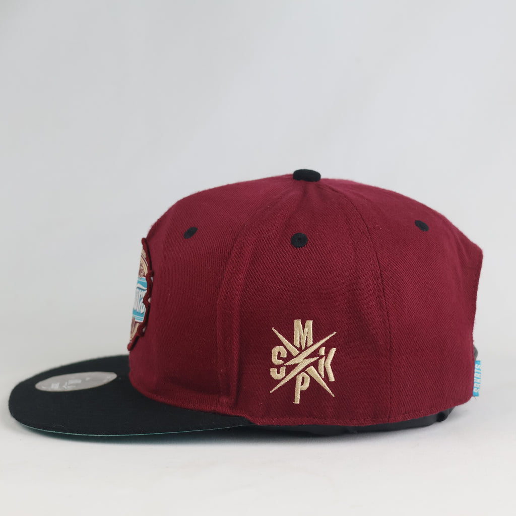 Thrifted Sourkrauts Burgundy & Black Embroidered Snapback Cap (Size 57–59 cm) | 10881