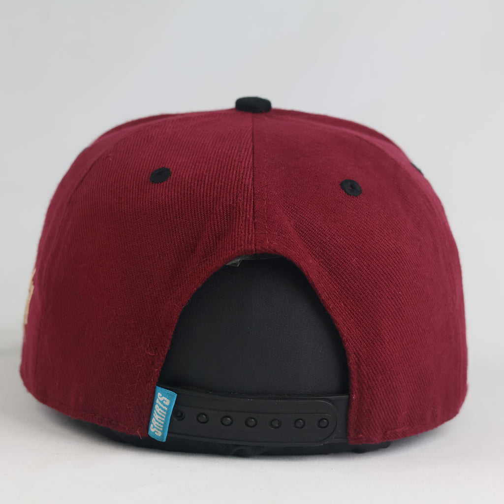 Thrifted Sourkrauts Burgundy & Black Embroidered Snapback Cap (Size 57–59 cm) | 10881
