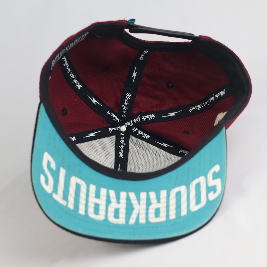 Thrifted Sourkrauts Burgundy & Black Embroidered Snapback Cap (Size 57–59 cm) | 10881