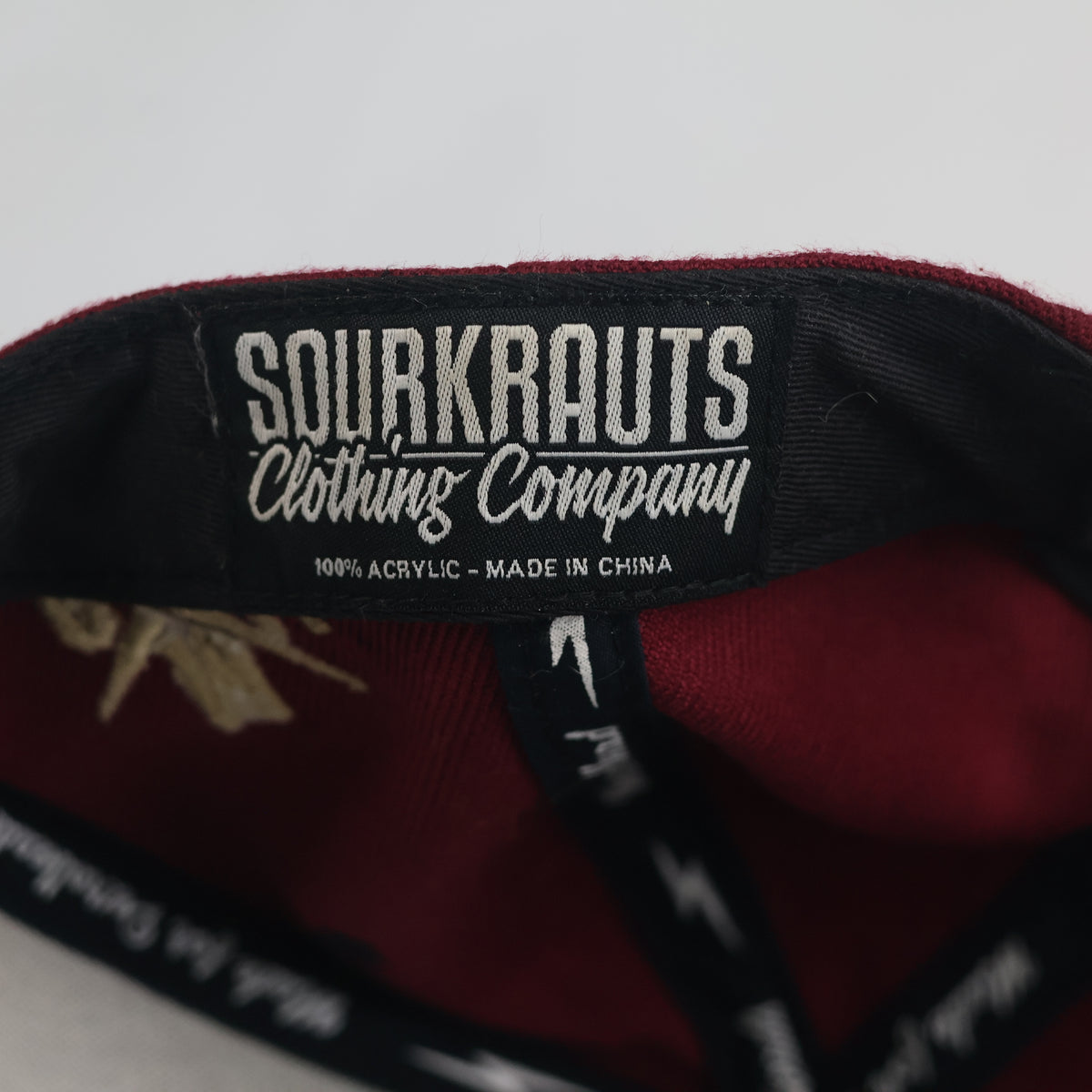 Thrifted Sourkrauts Burgundy & Black Embroidered Snapback Cap (Size 57–59 cm) | 10881