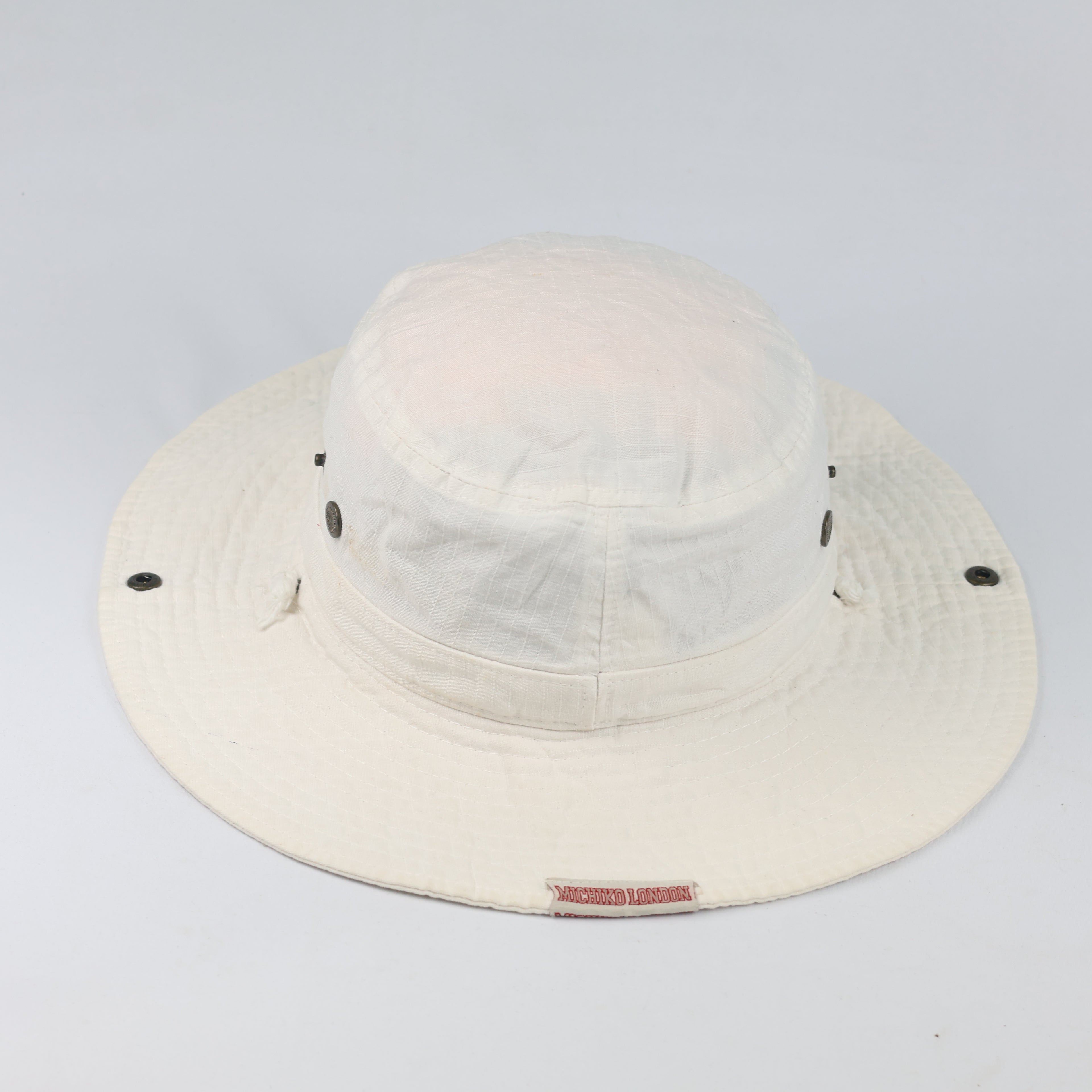Thrifted Michiko London White Ripstop Chinstrap Sun Hat - Size 58cm