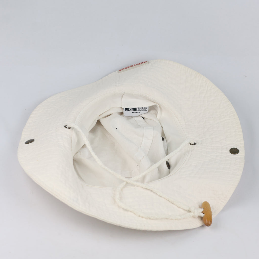 Thrifted Michiko London White Ripstop Chinstrap Sun Hat - Size 58cm