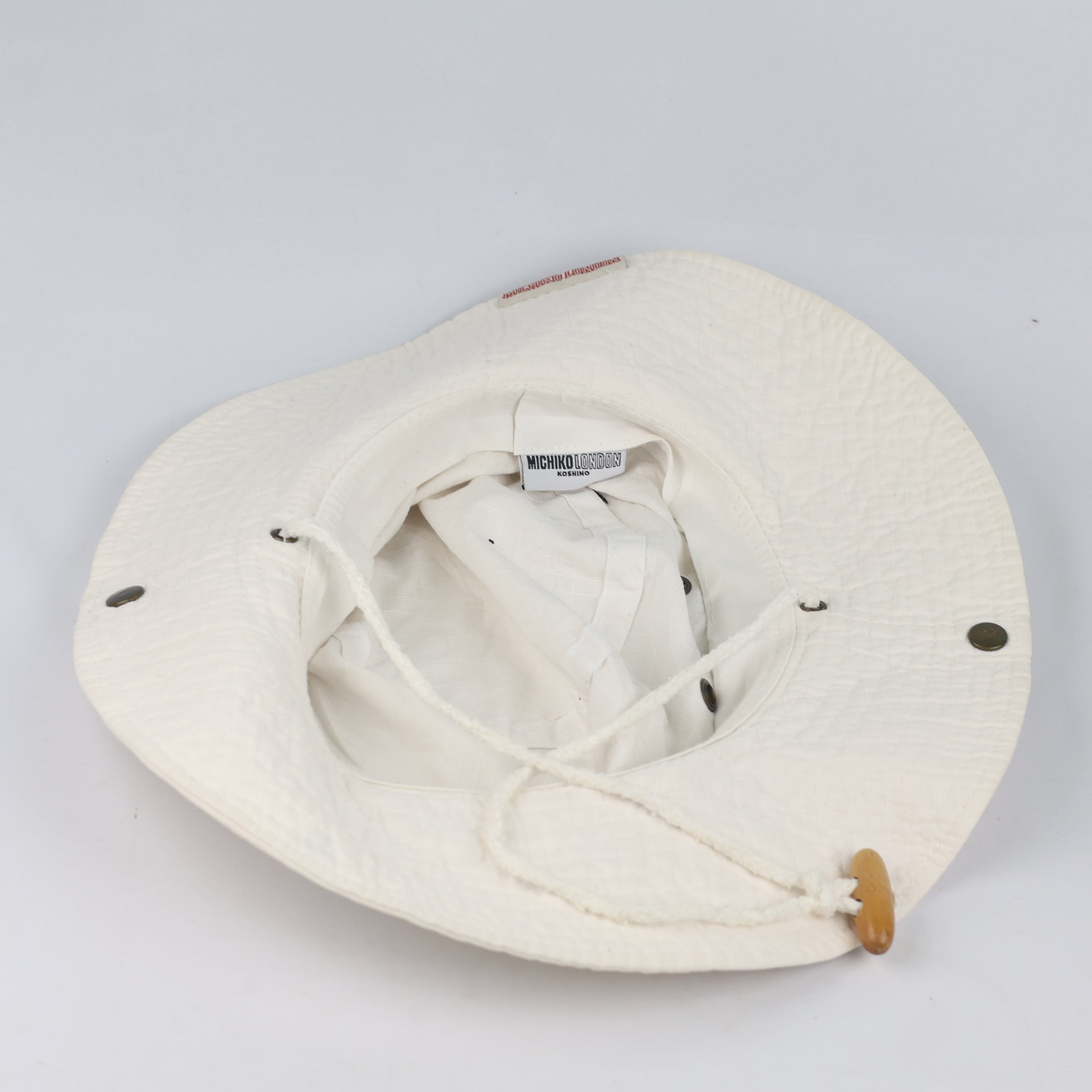 Thrifted Michiko London White Ripstop Chinstrap Sun Hat - Size 58cm