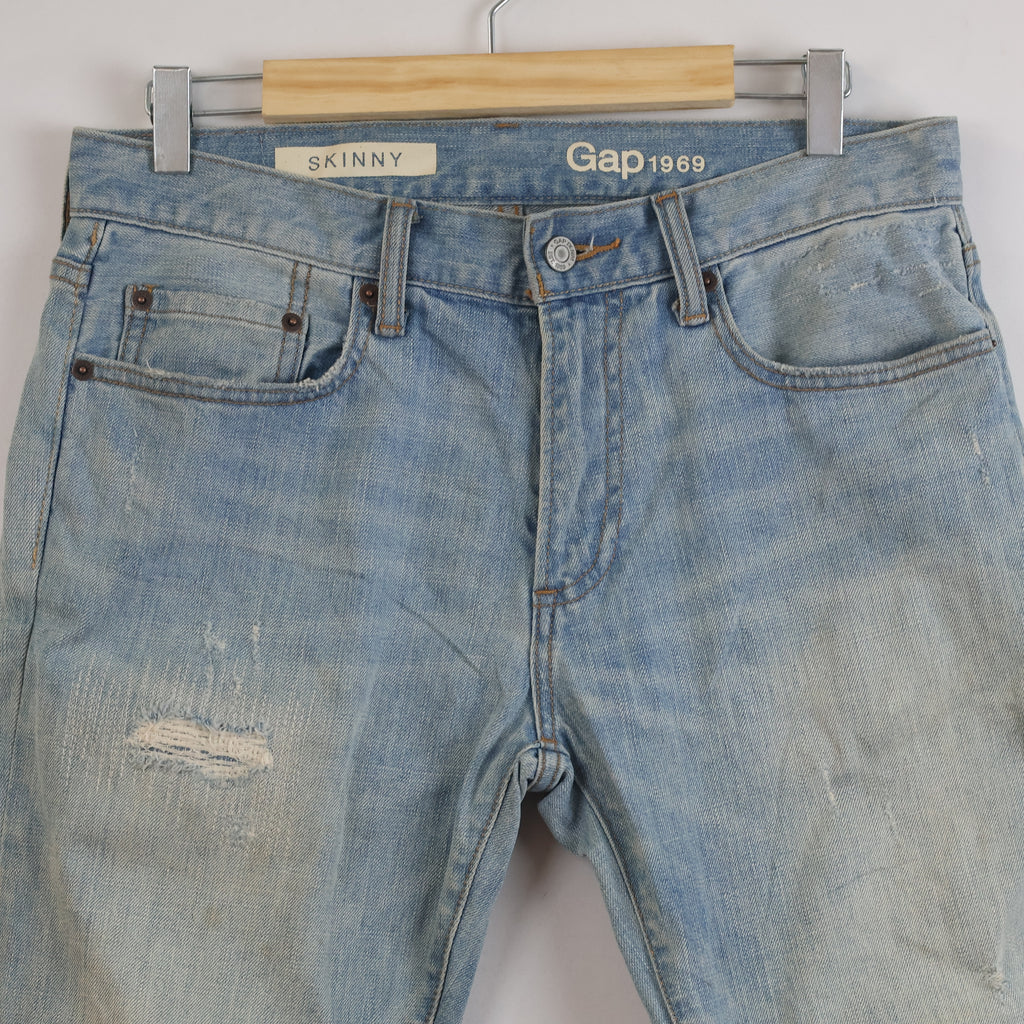 Thrifted Gap 1969 Vintage Wash Distressed Skinny Jeans Waist:30-32/ J1092