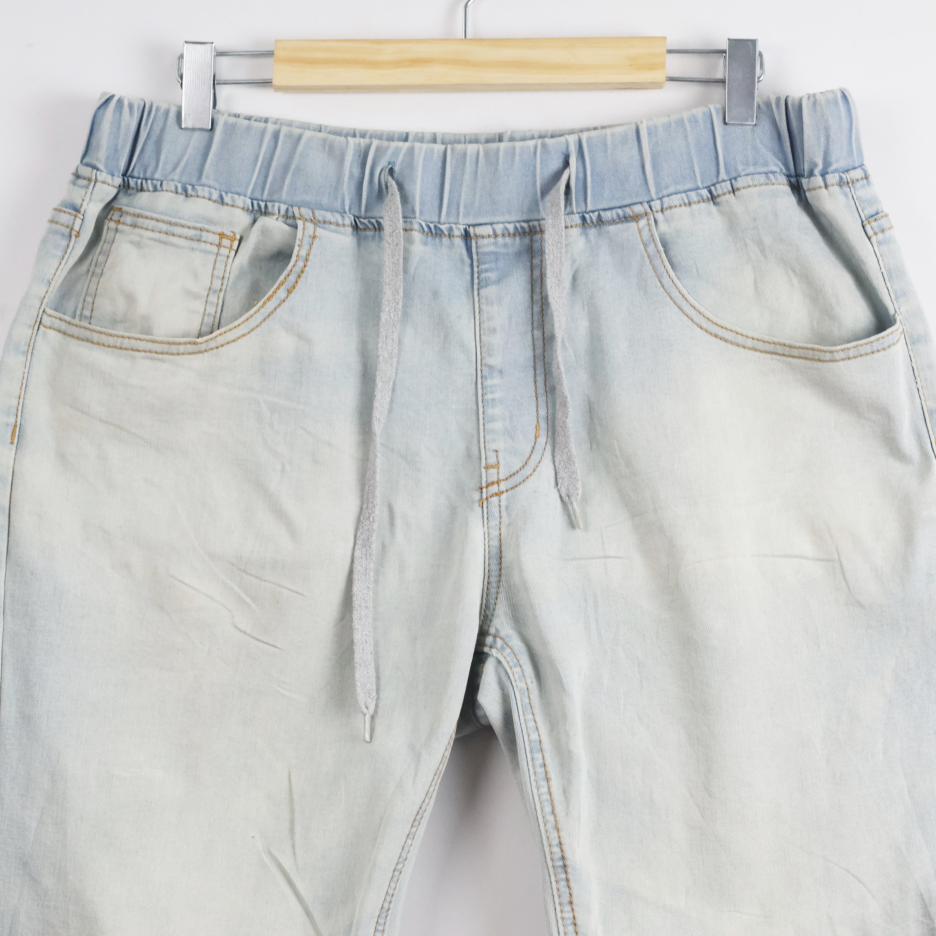 Thrifted Men's Casual Light Blue Elastic Waist Denim Waist:32/ J1088
