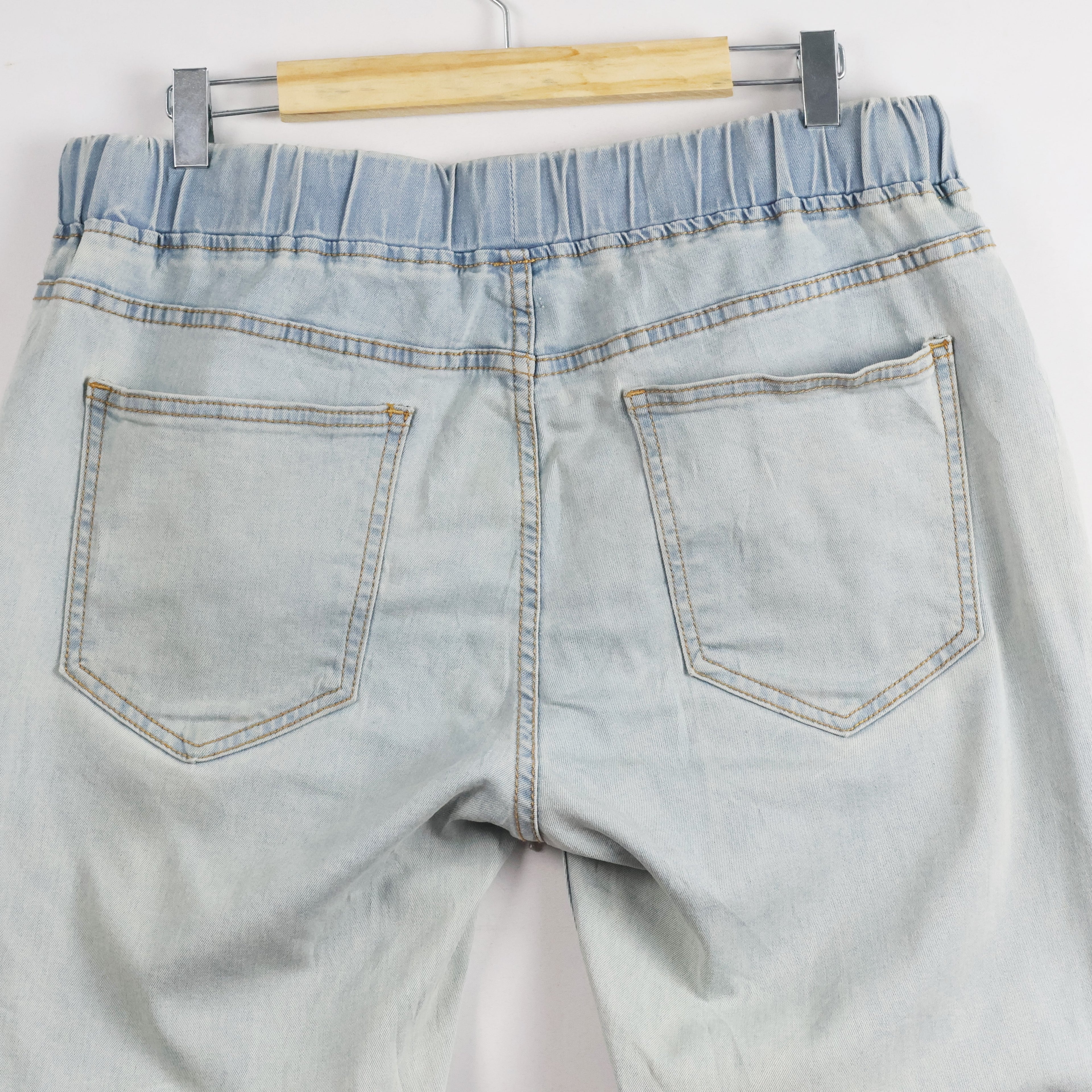 Thrifted Men's Casual Light Blue Elastic Waist Denim Waist:32/ J1088